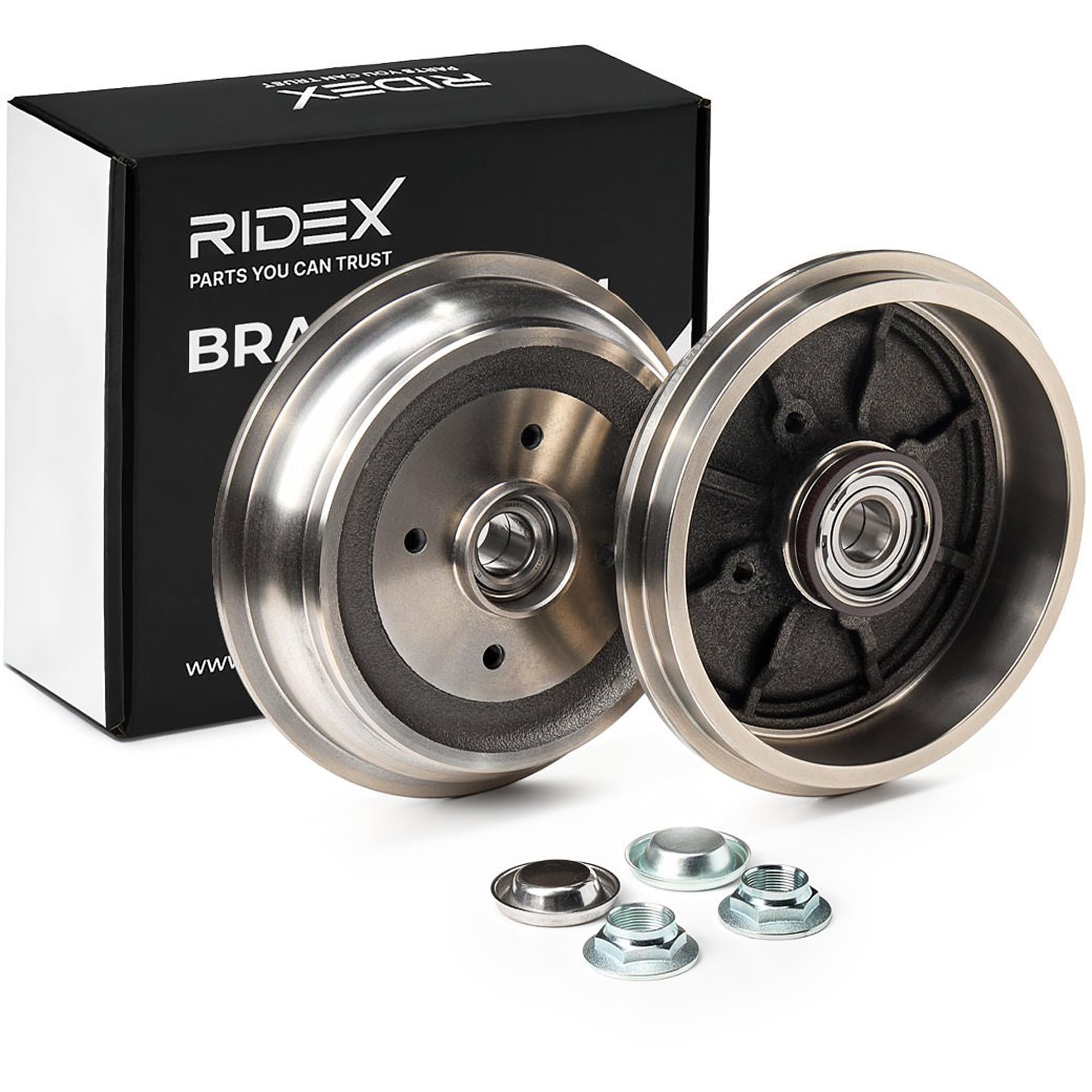 RIDEX 123B0058 2x Tambor de freno Trasero con apoyo con anillo sensor ABS Compatible con PEUGEOT 208 I Hatchback CA, CC