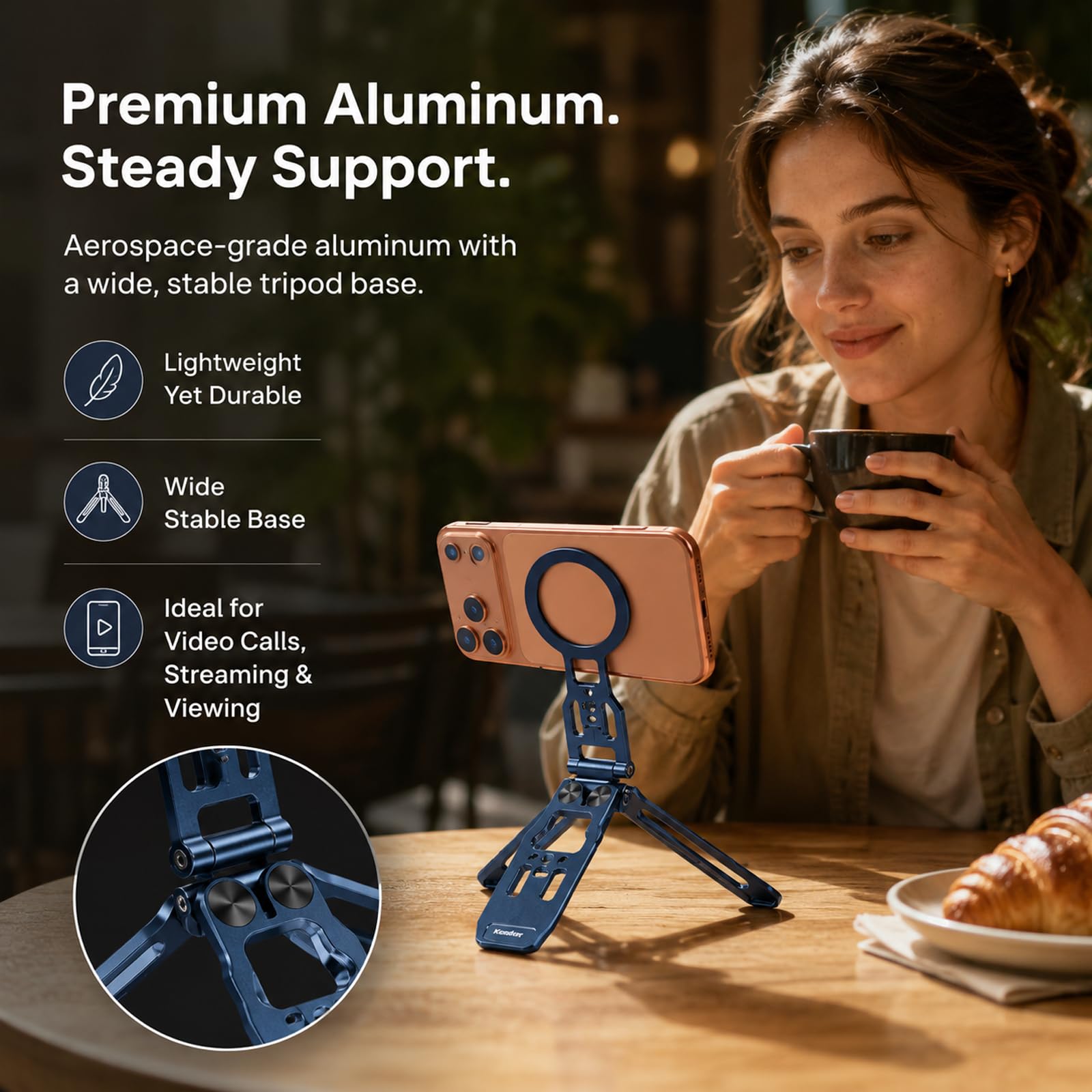 Supporto Magnetico per Smartphone con Gancio Nascosto, Pieghevole/in Alluminio Treppiede Smartphone, Treppiede Magnetico per telefono, Compatibile con iPhone 17-12 e attacco Arca-Swiss