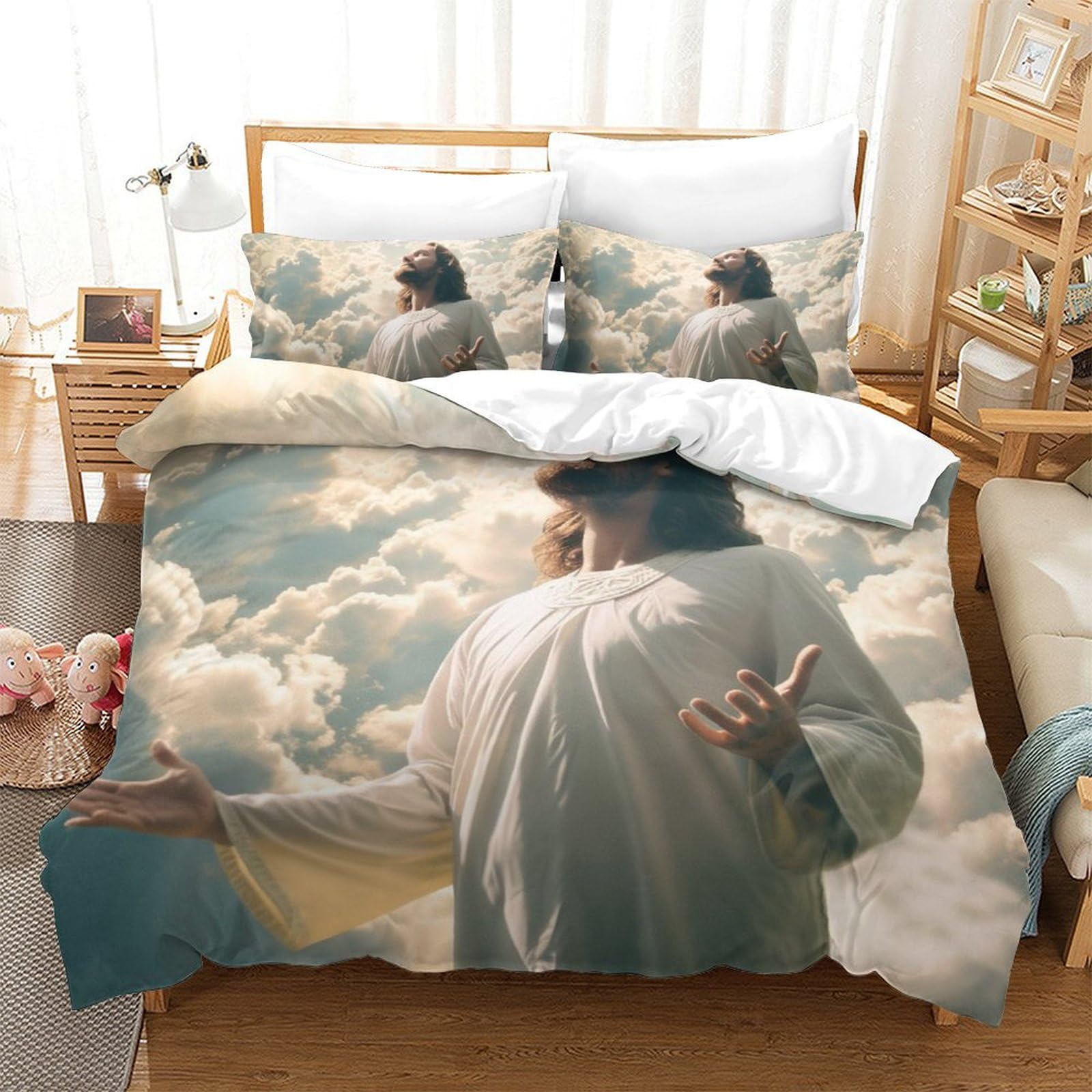 Parure de couette Jésus 3D respirante en literie microfibre super douce pour grand lit King