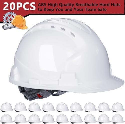 Miniatura 2 de Leumoi Paquete de 20 cascos de seguridad de suspensión de 4 puntos, cascos de seguridad de ABS con trinquete, cascos de construcción ajustables con