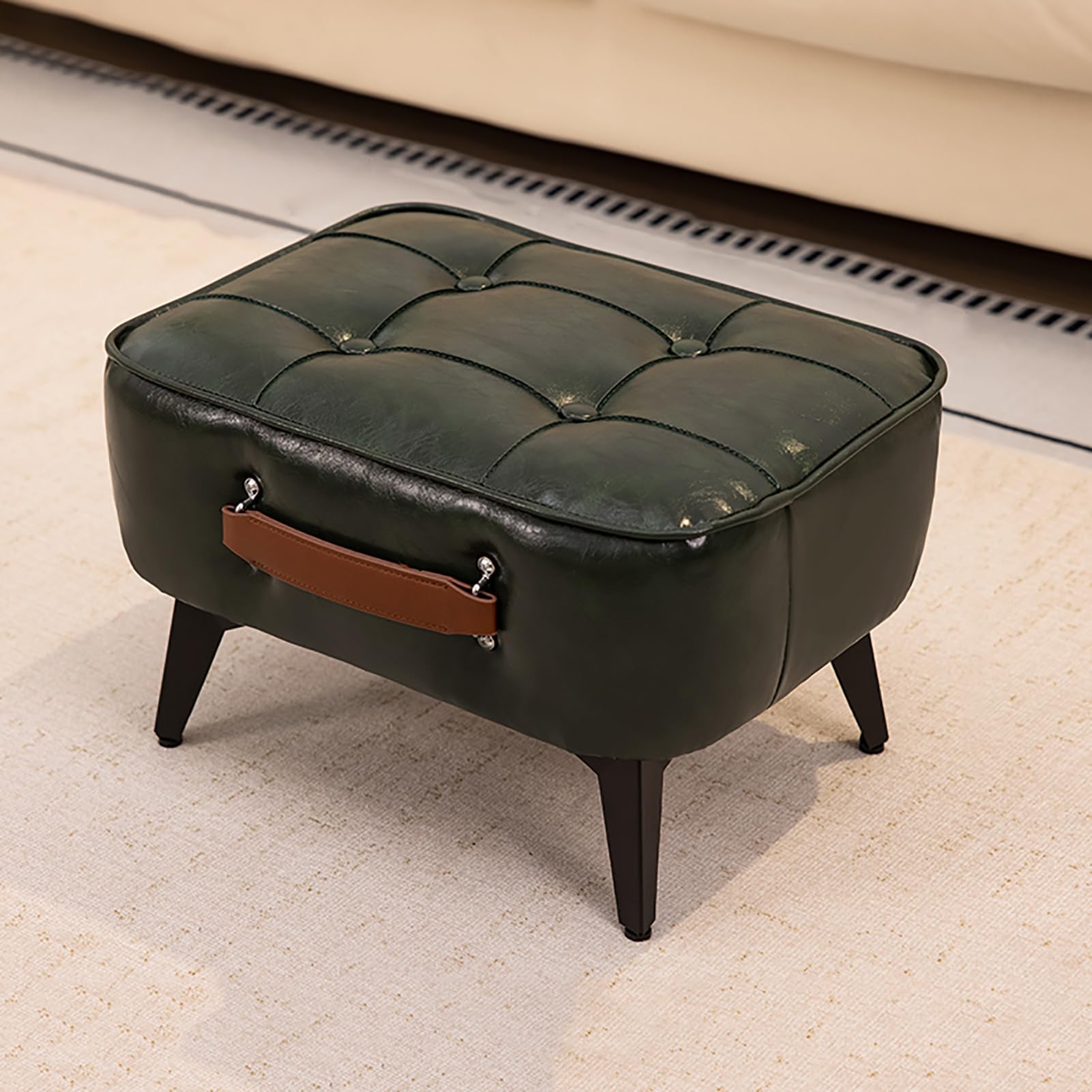 Repose-pieds en simili cuir pouf portable salon