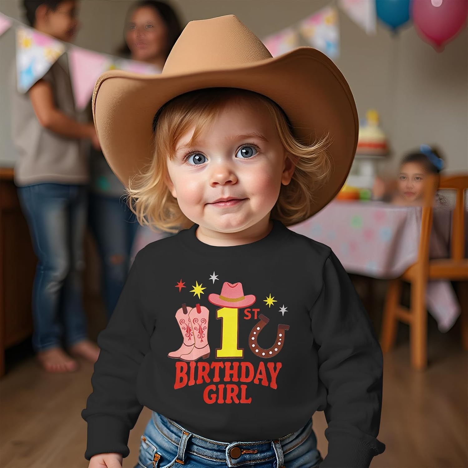 CM C&M WODRO First Birthday Sweatshirt for Baby Girls 1st Birthday Girl Pullover Shirt Toddler Western Cowgirl Boots Outfit