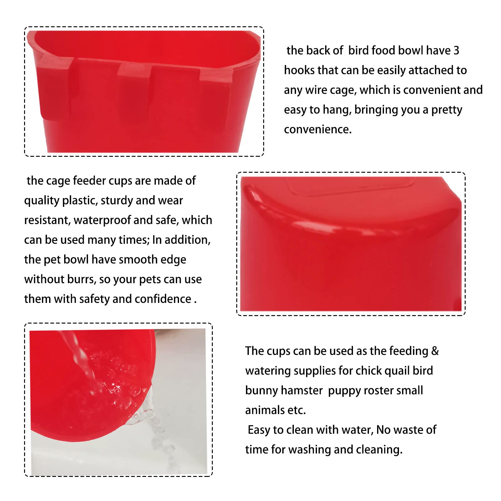 20 Pack Cage Cups Chicken Feeders Waterer Bird Water Cup Bunny Food Bowl Plastic Drinker Hanging Quail Dove Feeding Watering Dish Seed Container Coop Feeder for Parakeet Poultry Pigeon