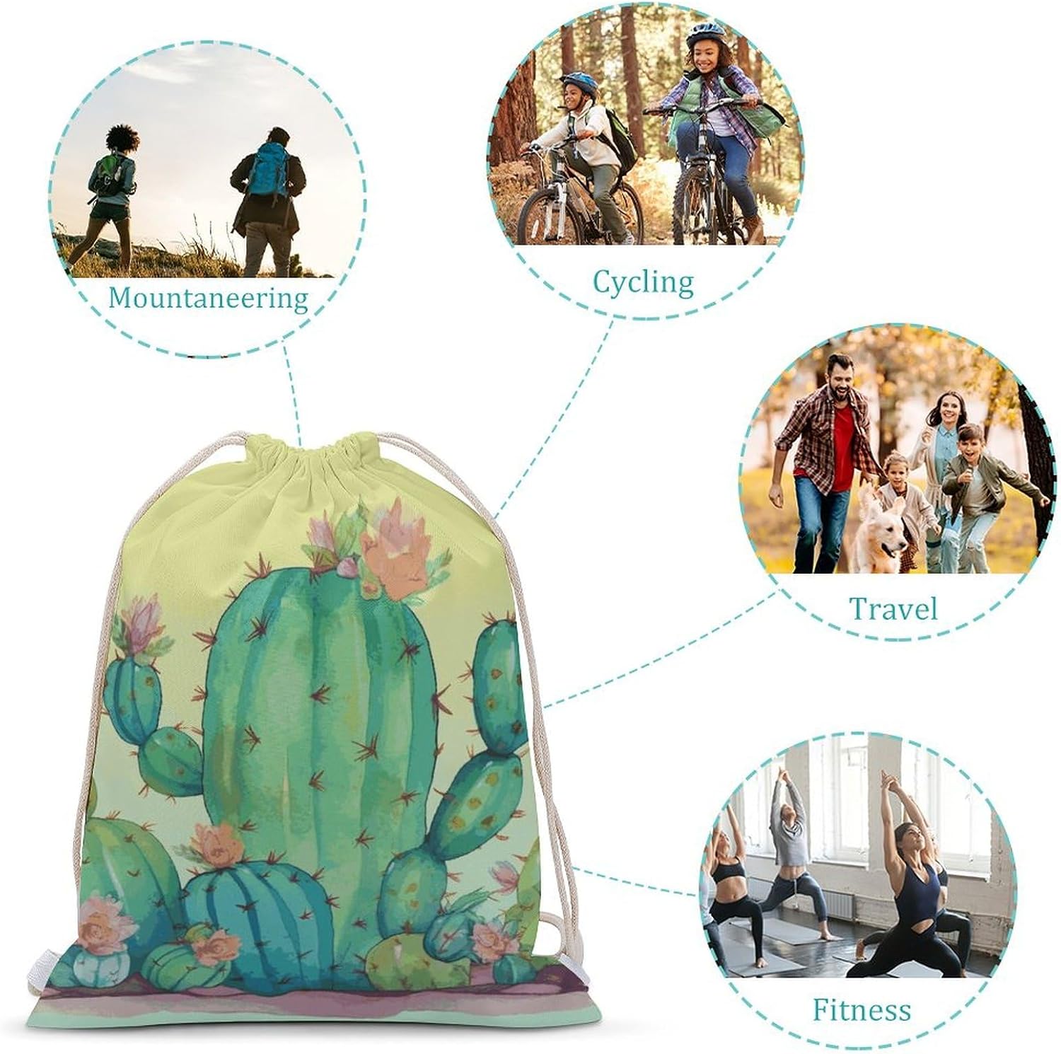 Drawstring Backpack Funny Cactus Printed Sport Gym Drawstring Bag Lightweight Cinch Sacks Backpack Drawstring Bags for Yoga Sport Gym Beach Travel Backpacks