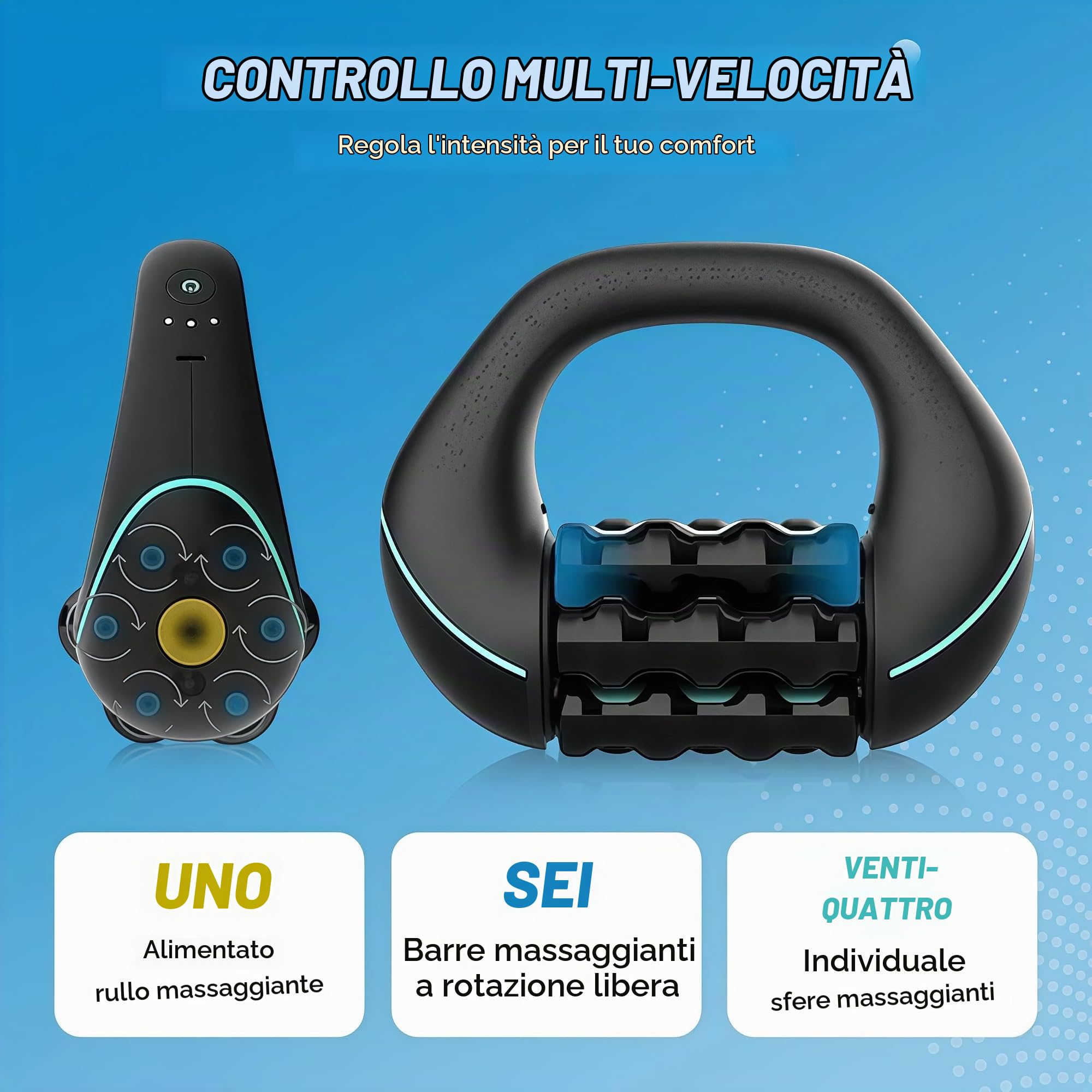 Massaggiatore Elettrico a Rullo Manuale, Massaggiatore Elettrico Anticellulite Percussivo, Riduce Tensione Muscolare, 3 Livelli di Intensità, Ricaricabile, per Schiena, Collo e Gambe