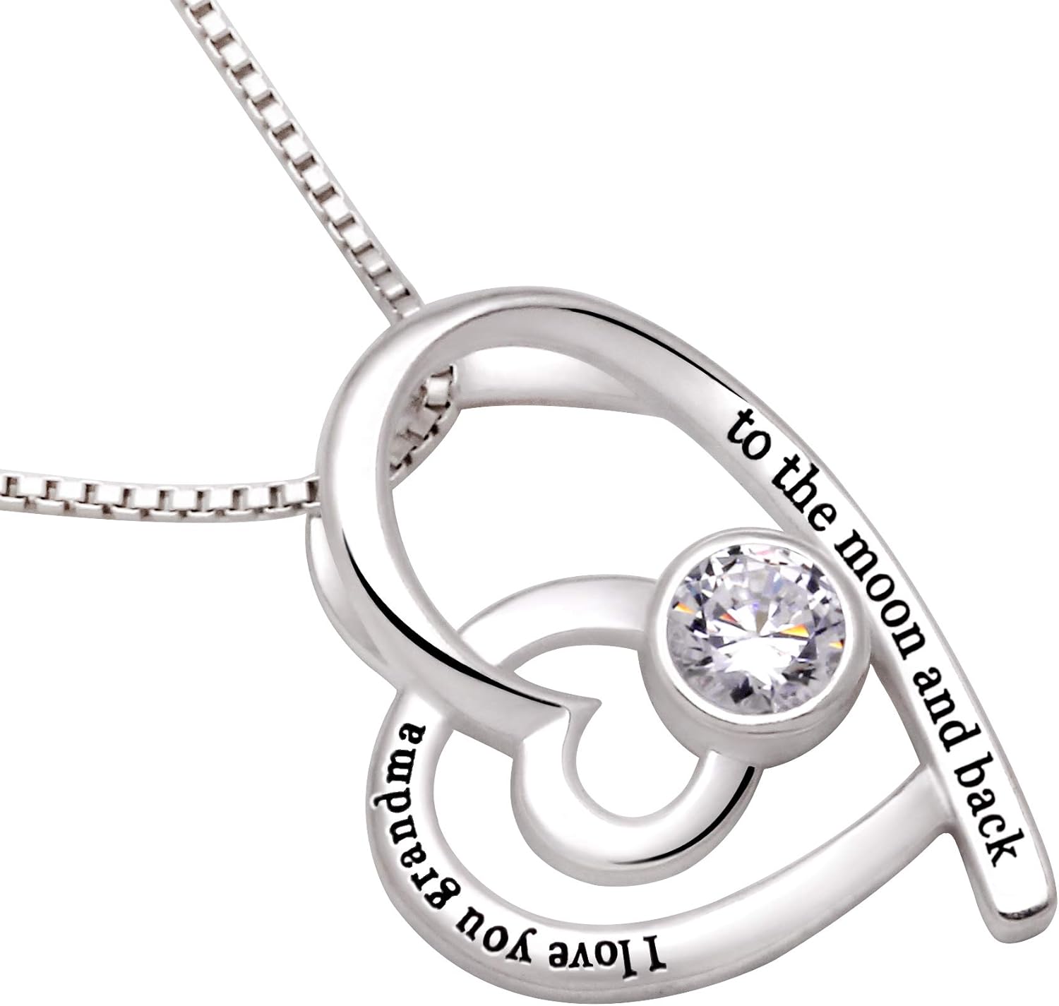 ALOV Jewelry Sterling Silver "I love you grandma to the moon and back" Love Heart Cubic Zirconia Pendant Necklace - Image 2