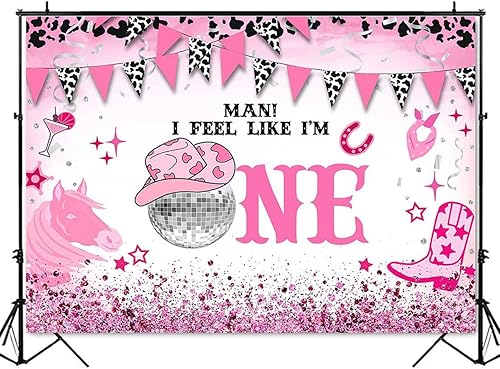 Miniatura 4 de Mocsicka Telón de fondo de fiesta de primer cumpleaños con texto en inglés Man I Feel Like I'm One (rosa, 10 x 8 pies (120 x 96 pulgadas)