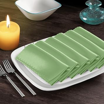 Manyshofu 6 Pieces Sage Green Satin Scalloped Napkins, 18x18 Inch | Silky Smooth Satin Fabric, Reusable & Machine Washable, Perfect for Weddings Dinner Parties and Banquets, Fade-Resistant