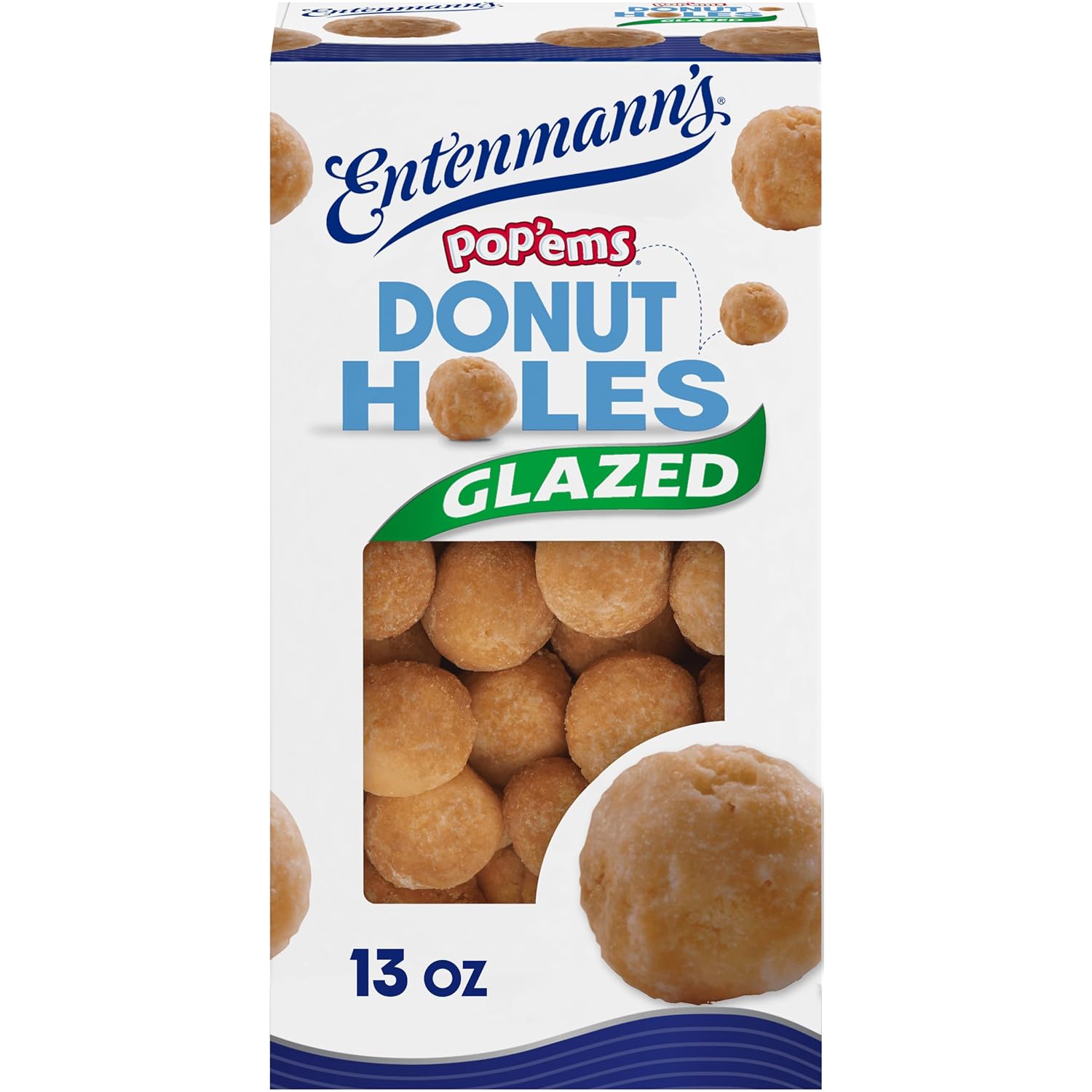 Entenmann's Pop’ems Glazed Donut Holes, Sugar Donut Bites, 13 oz Box