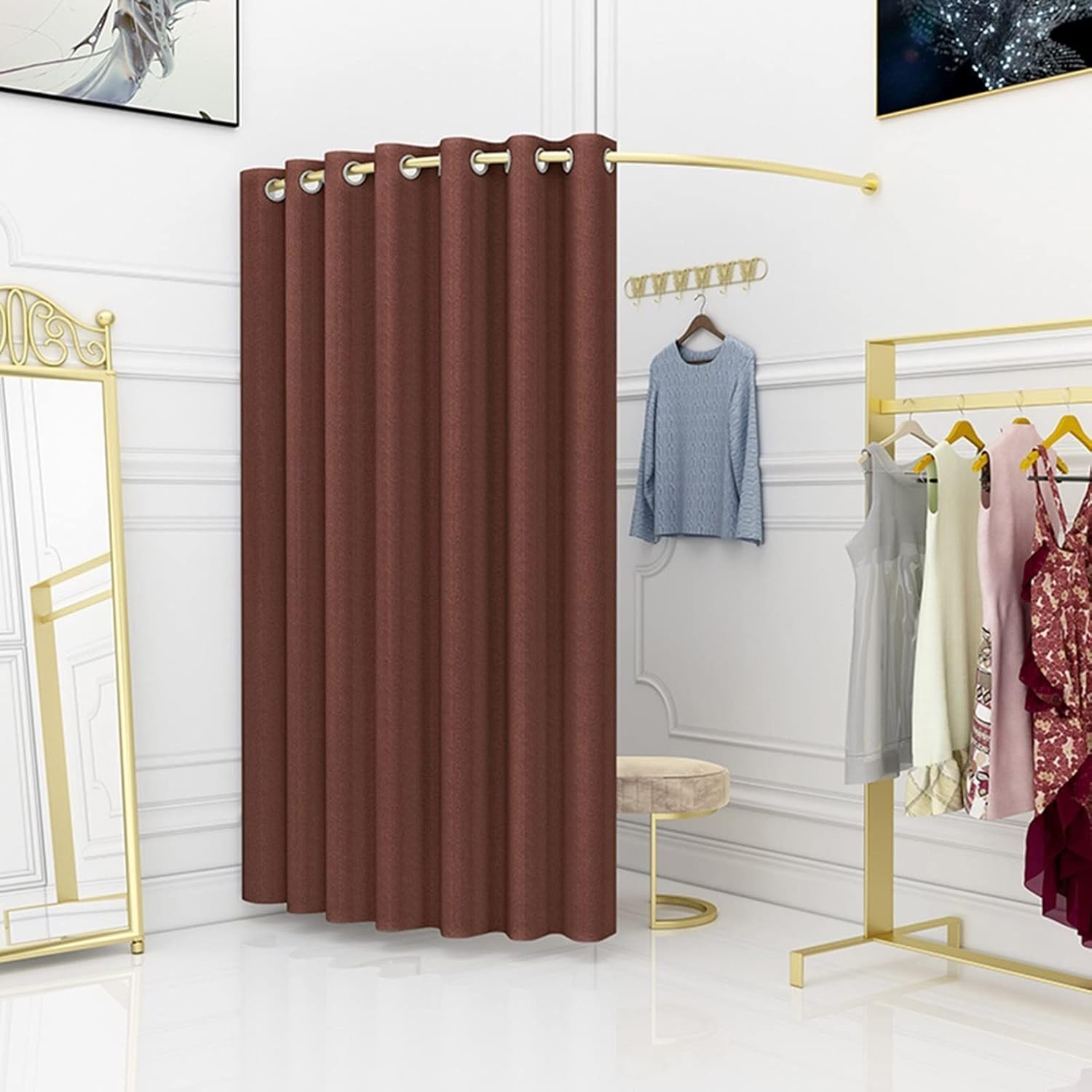 Changing Room, C Type Dressing Room, Portable Simple Changing Room, for Shopping Centre Office, Easy to Assemble (Color : Brown, Size : 90x90cm)