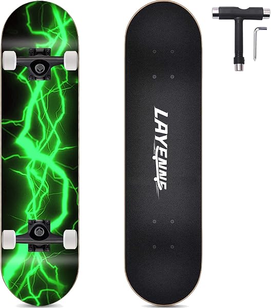 LAYENNE Skateboard,skateboard completo professionale da 31 * 8 pollici,tavola skateboard 7 strati acero,Staffa ABEC-11,adatto per adulto, principianti, ragazzi, ragazze, adolescenti e bambino - 1