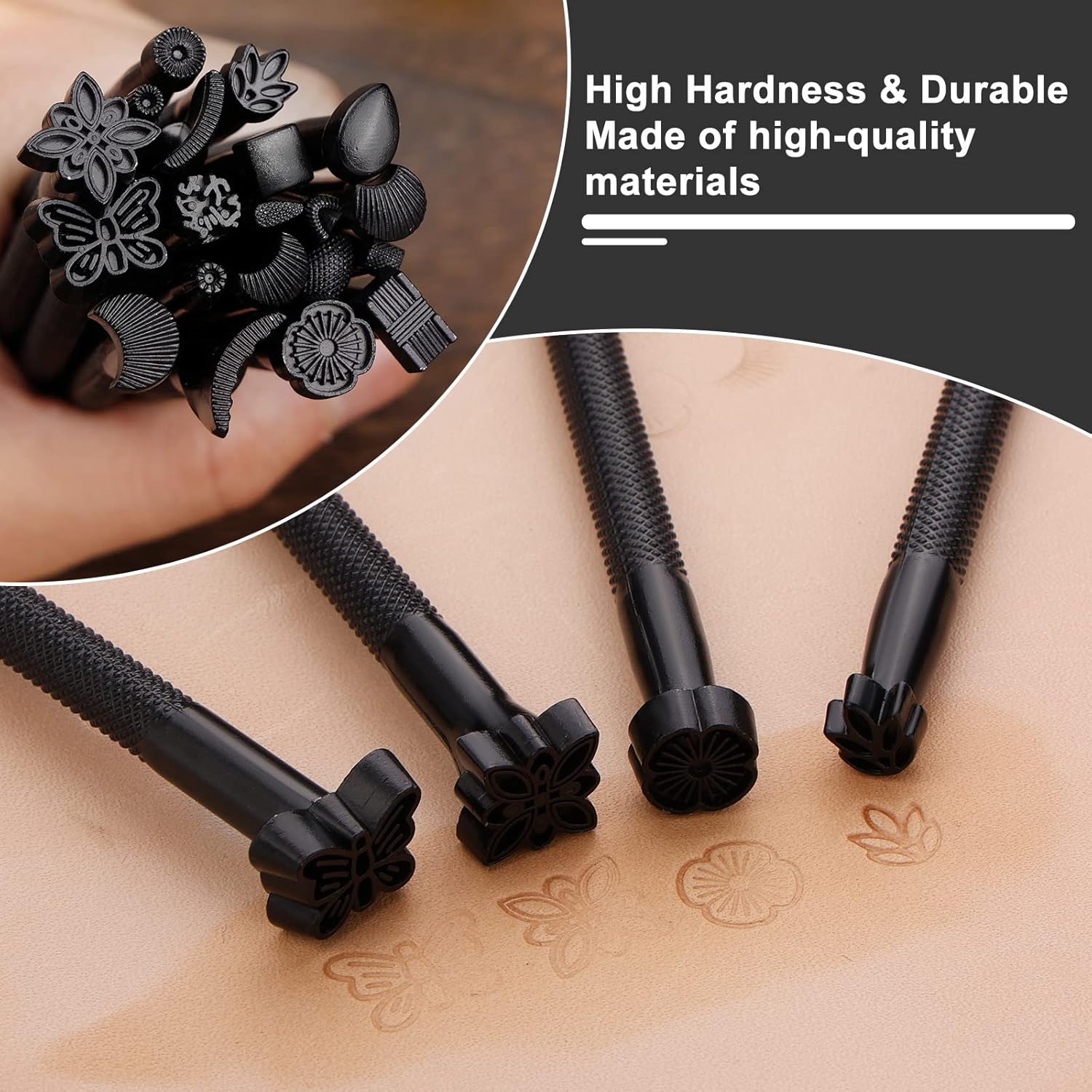 Wonvoc 21 Pcs Leather Stamping Tools, Leather Stamping Kit with 20 Patterns, Leather Carving Kit, Leather Stamping Tools Geometric, Leathercraft Stamping Tools and Mallet for DIY Leather Crafts - Image 3
