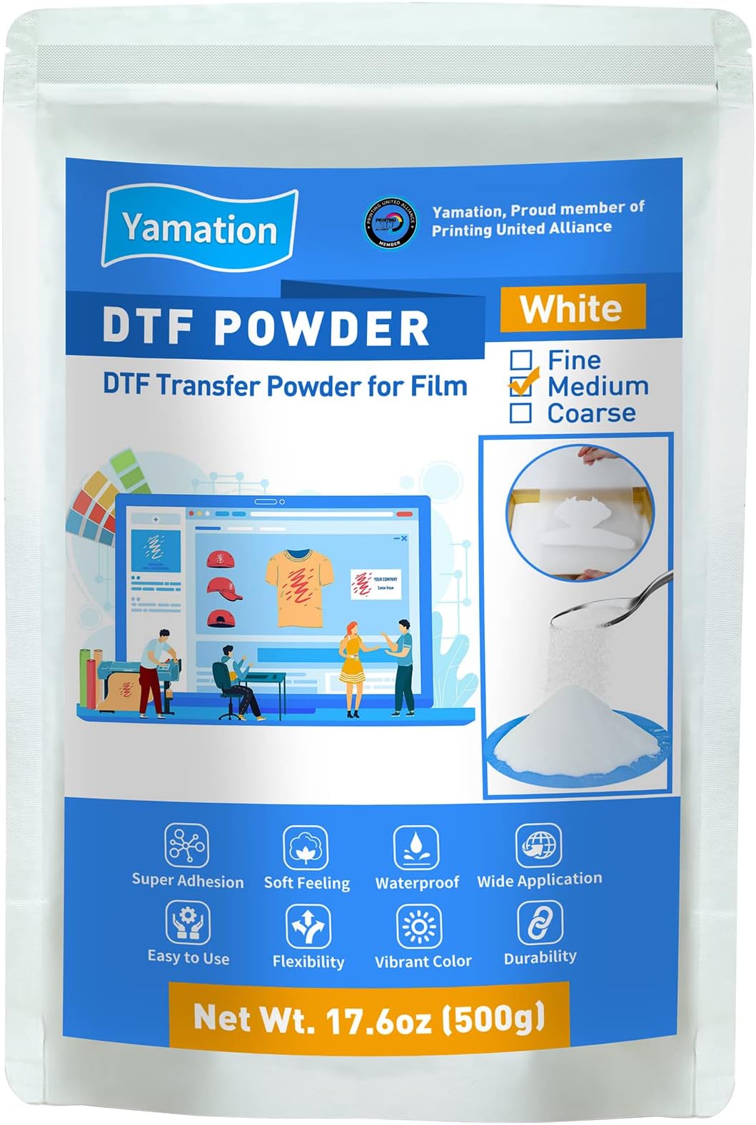 Yamination DTF Powder 500g / 1.1lb - Hot Melt Adhesive for DTF Transfer Printers - Supply with PET Film and Ink