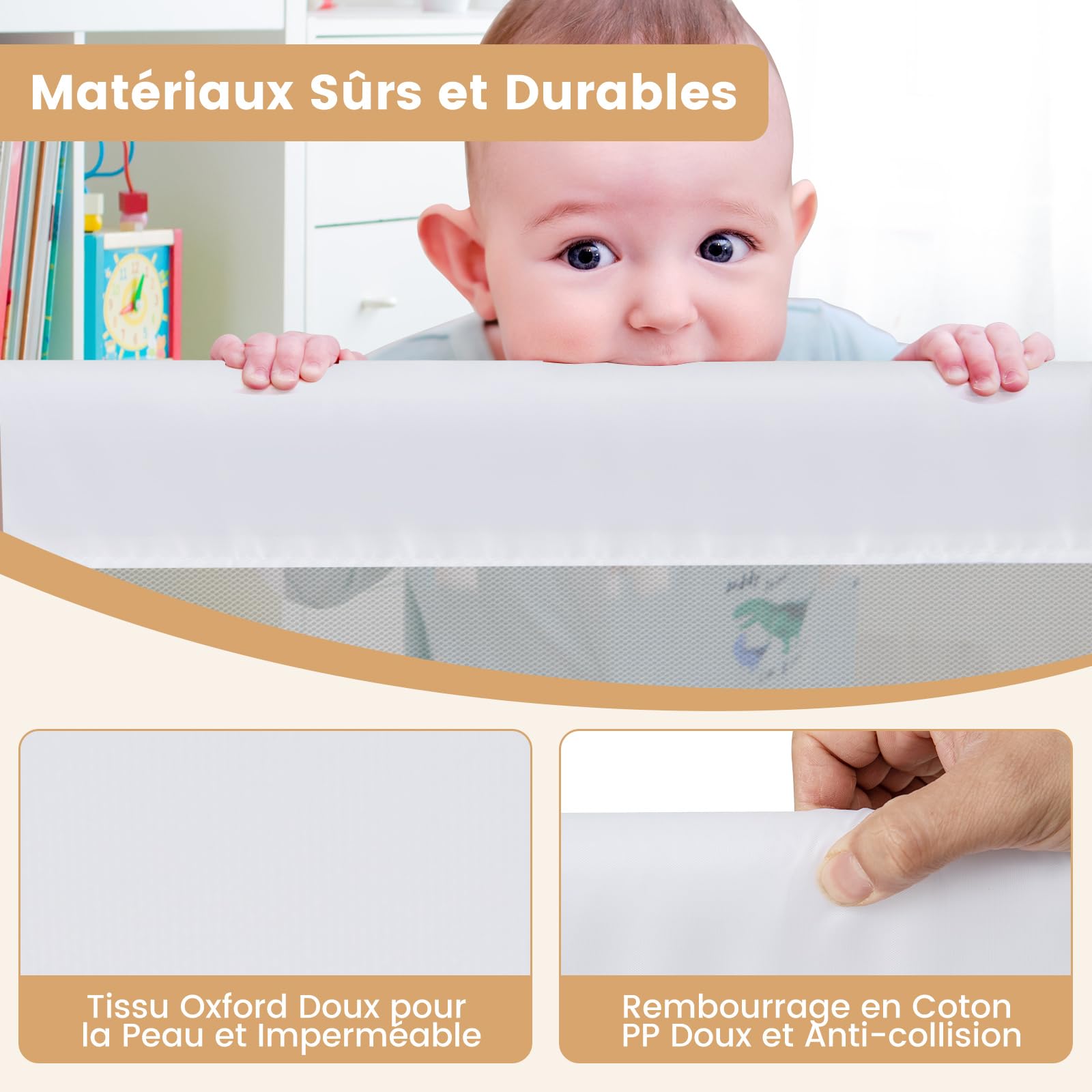 COSTWAY Barrière de Lit Pliable pour Bébé/Enfant Barre de Lit Rabattable avec Mousse Souple, Trous Pré-Percés Barrière de Protection Bébé Chambre à Coucher (Blanc, 152 x 42 cm)
