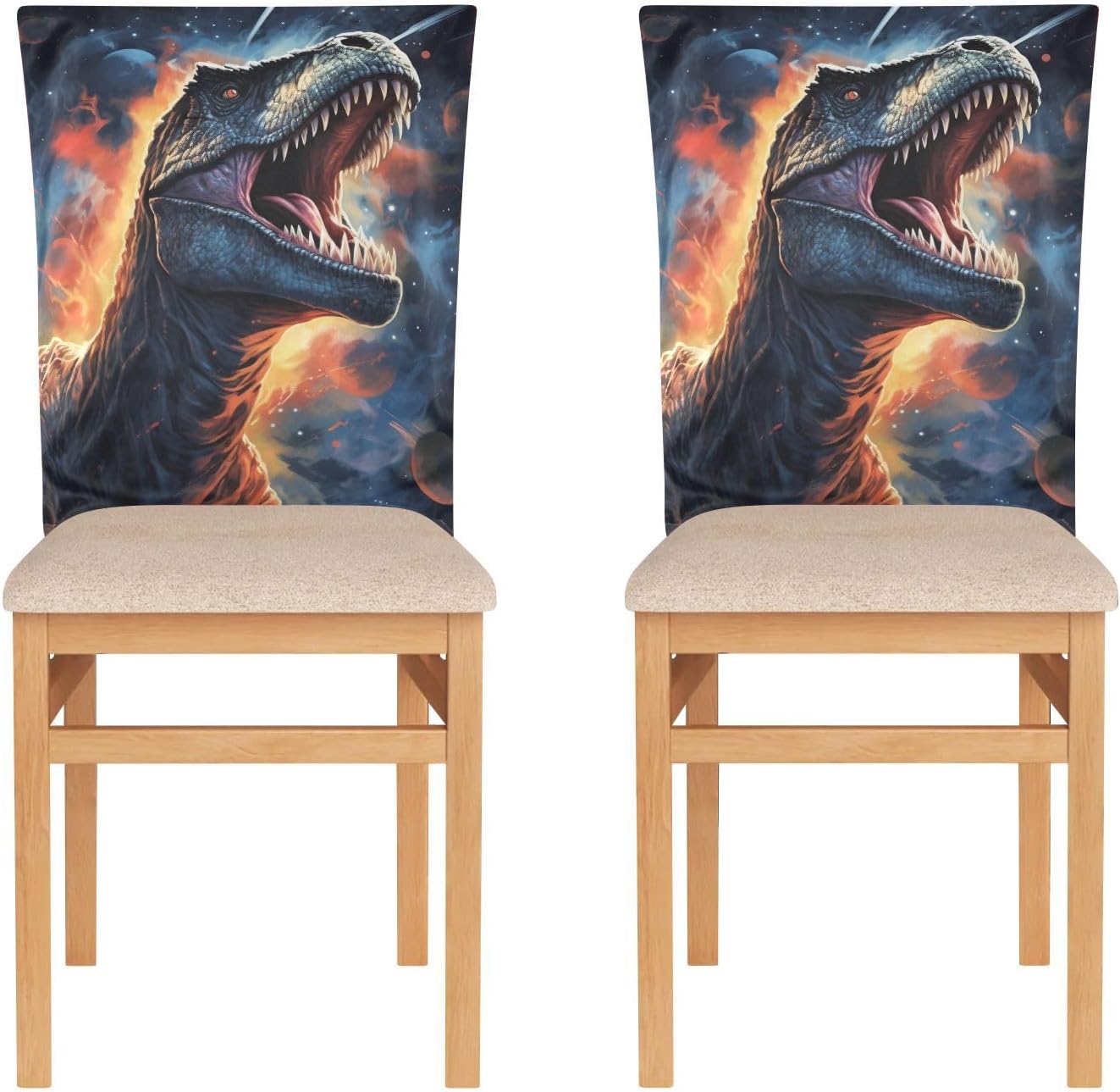 ALAZA Dinosaur and Space Chair Back Cover Set of 6, Washable Reusable Removable Chair Slipcovers Decorative Chair Cover for Home Kitchen Wedding Party