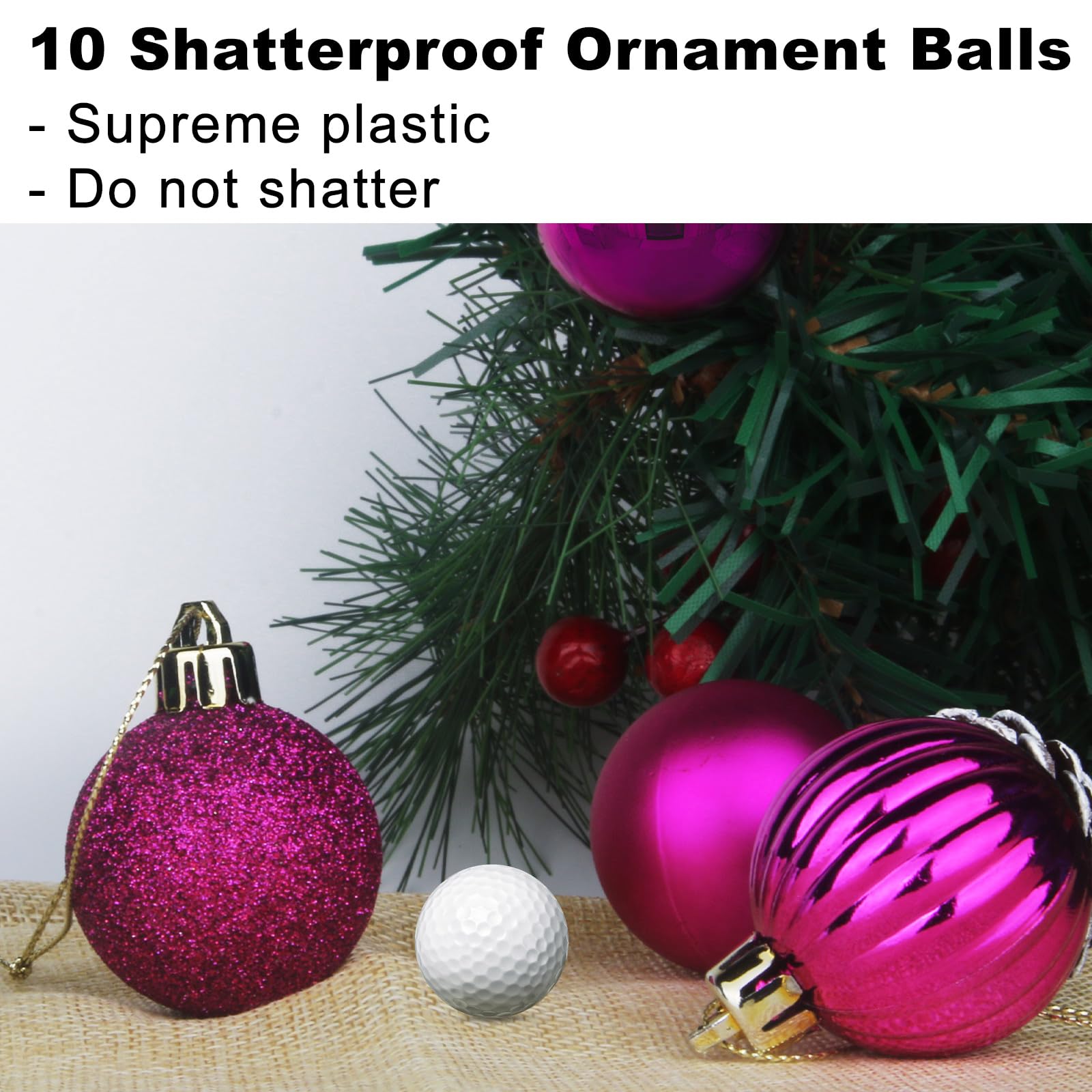 Set di 10 palline di Natale grandi, fucsia, 8,1 cm, decorazioni per albero di Natale, infrangibili, da appendere, per compleanni, Halloween, vacanze, matrimoni