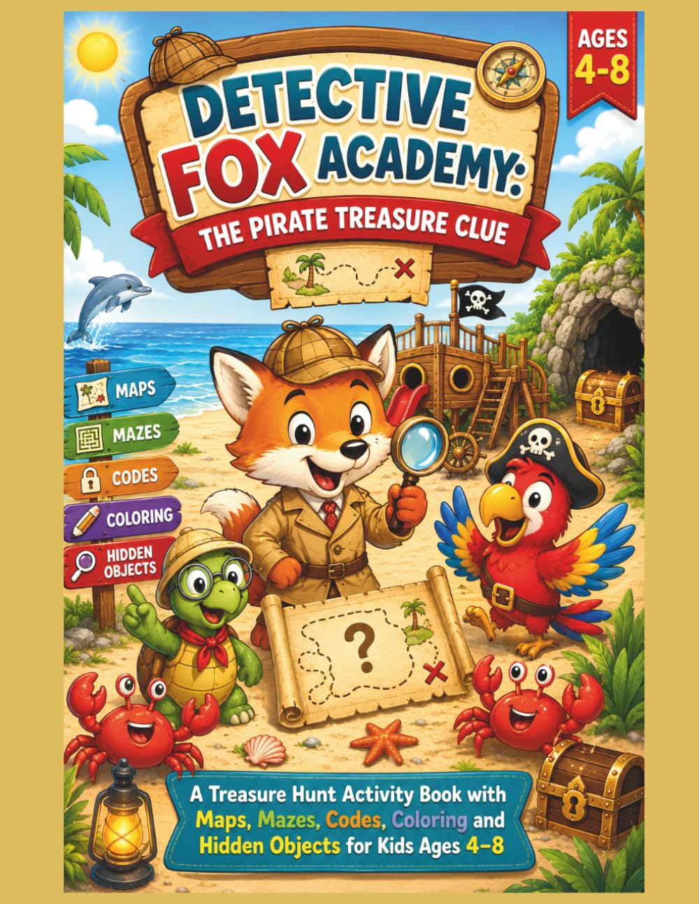 Detective Fox Academy: The Pirate Treasure Clue: A Treasure Hunt Activity Book with Maps, Mazes, Codes, Coloring and Hidden Objects for Kids Ages 4–8