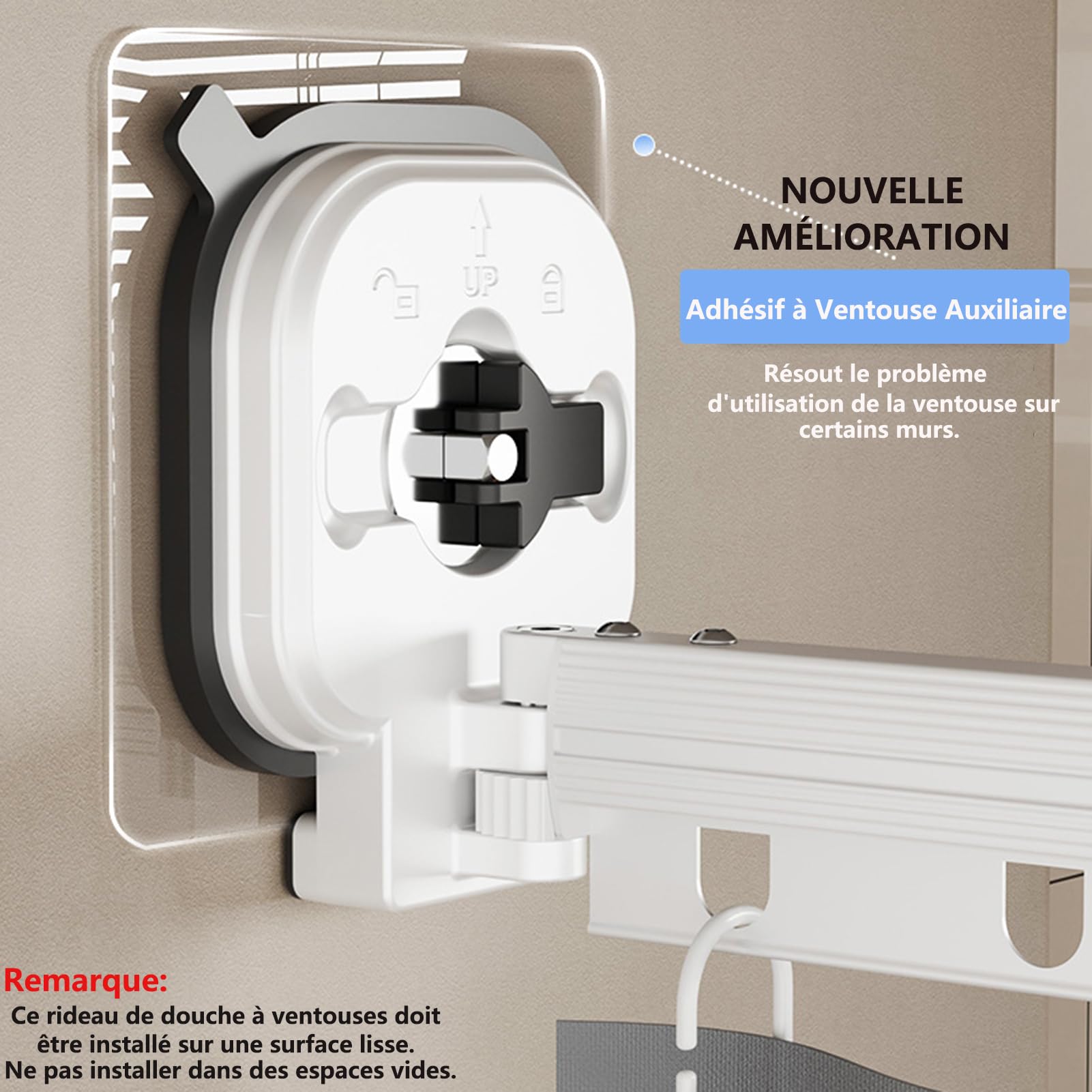 Barre De Douche Pliable, Tringle À Angle Réglable Extensible Avec Anneaux et Ventouses, De Douche Pour Salle De Bain et Baignoire, Sans Perçage (Blanc, 4-fold)