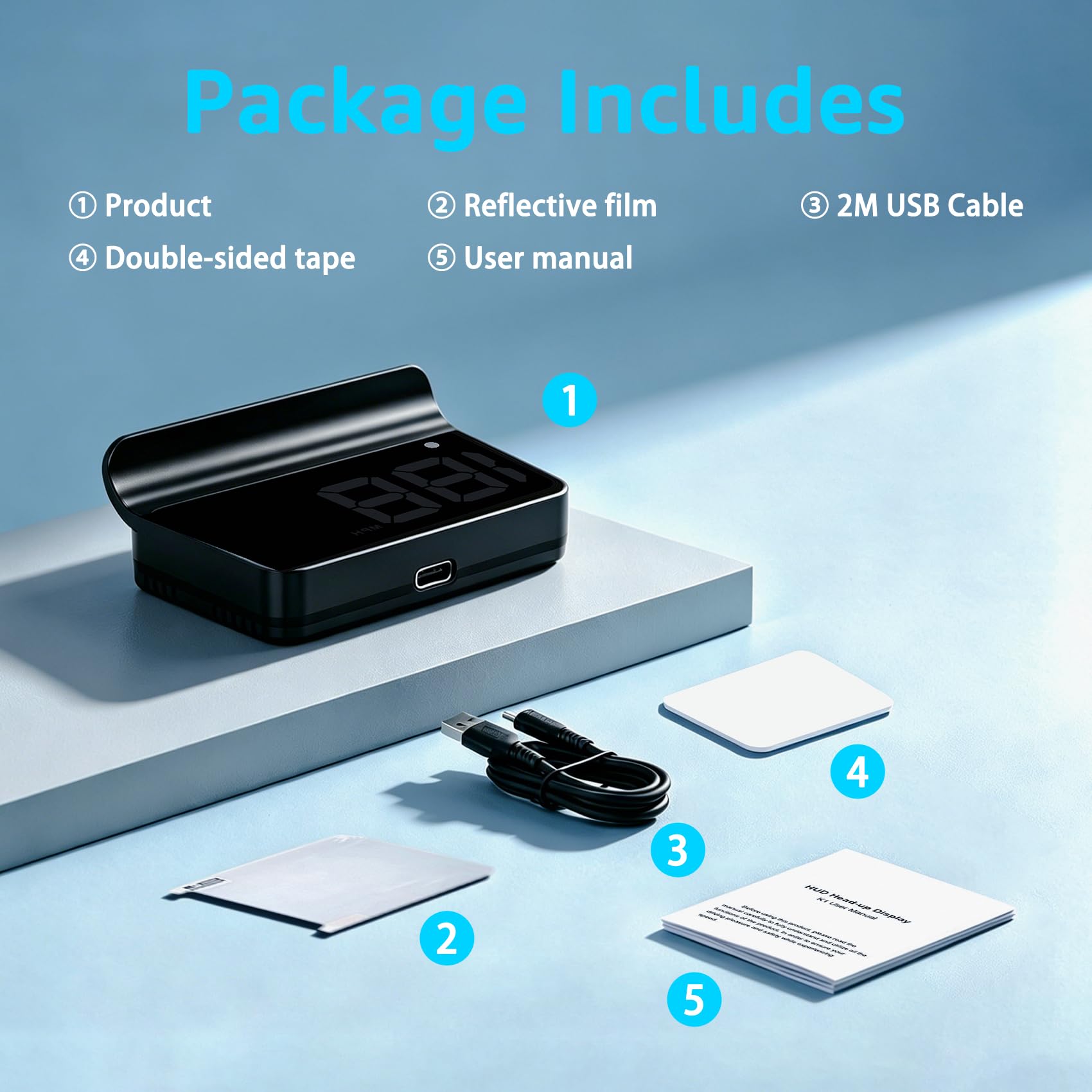 Affichage tête haute pour voitures, HUD de voiture, affichage tête haute pour voiture, écran HUD pour pare-brise de voiture, câble USB Plug and Play, réglage automatique de la luminosité, grand écran