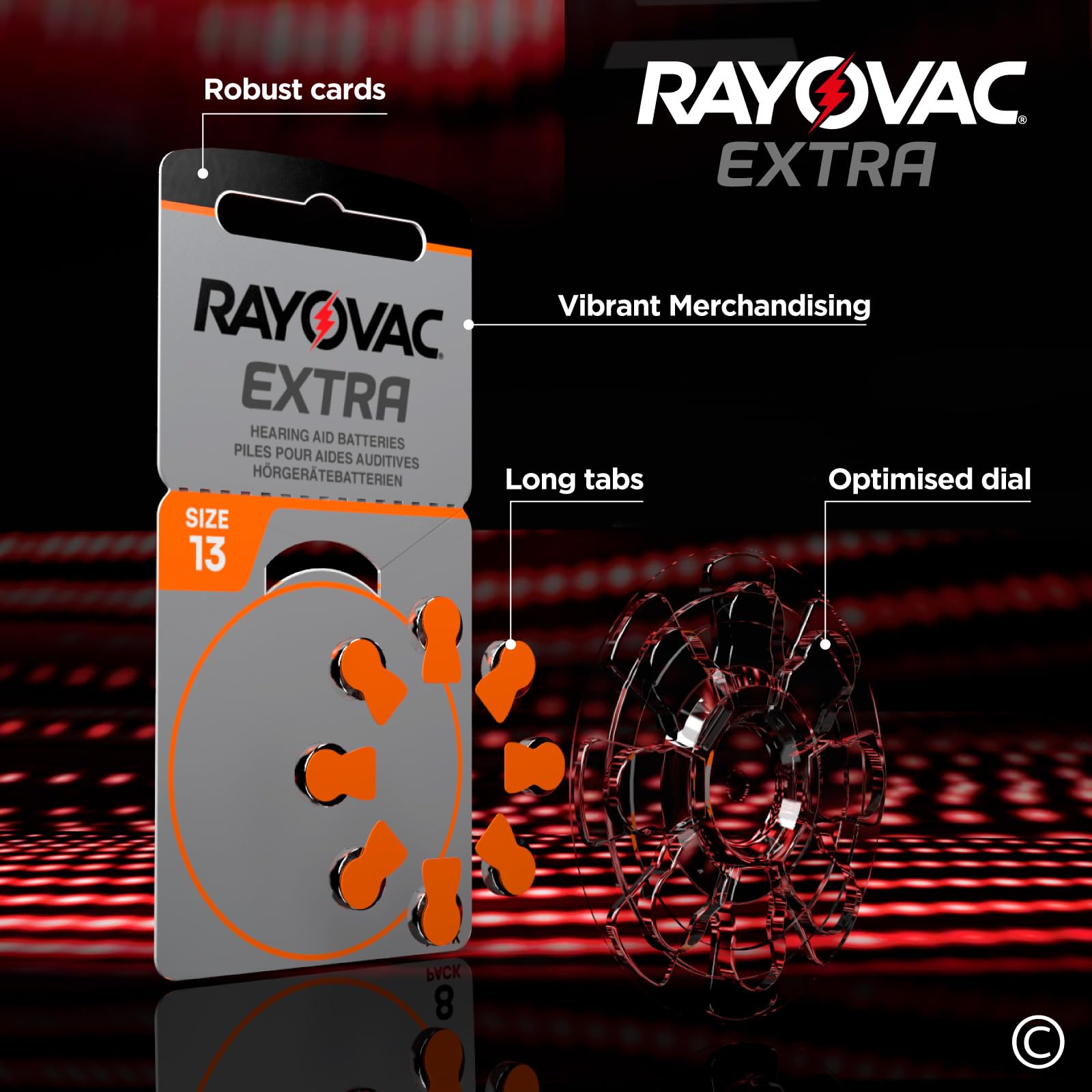 260 Batterie Per Apparecchi Acustici Rayovac Extra 13. - 10 Blister da 8 e 30 Blister da 6 Pile