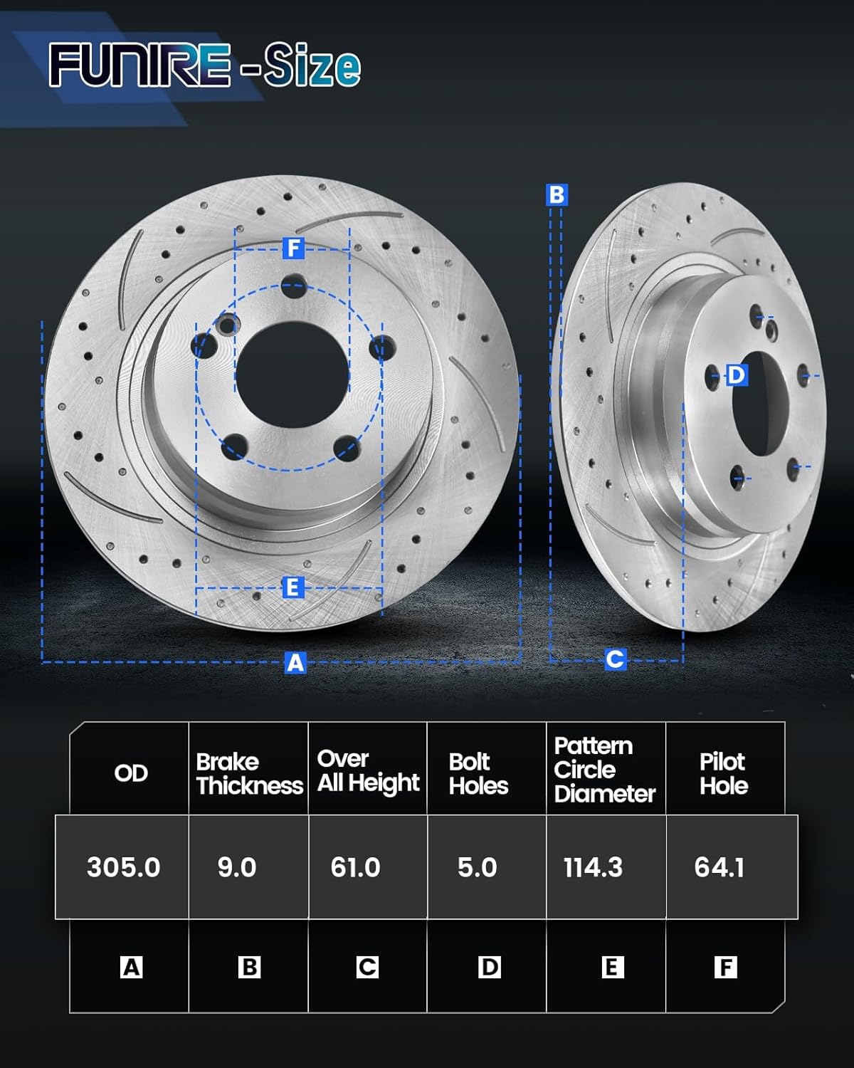 Brake Pads and Rotors Kit Rear Automotive Replacement Brake Kits Compatible with 2007-2012 Acura RDX, Brakes and Rotors 31372 D536-7418 Brake Kit Anti-rust Oil Protected 305mm（12in）