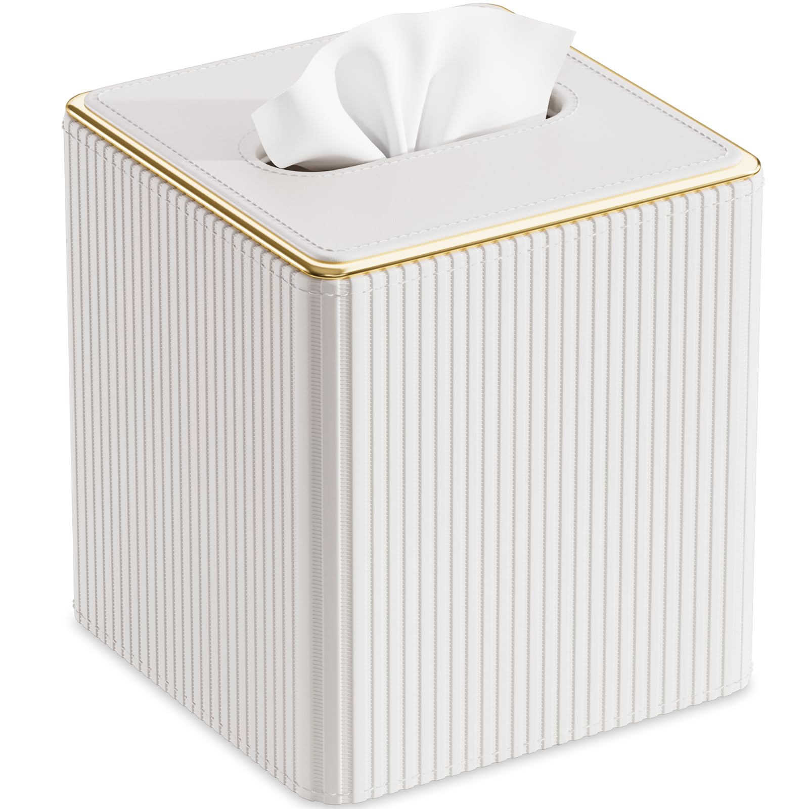 GORESE Tissue Box Cover Square Kleenexs Box Cover PU Leather Tissue Cover with Gold-Tone Edging Cube Tissue Box