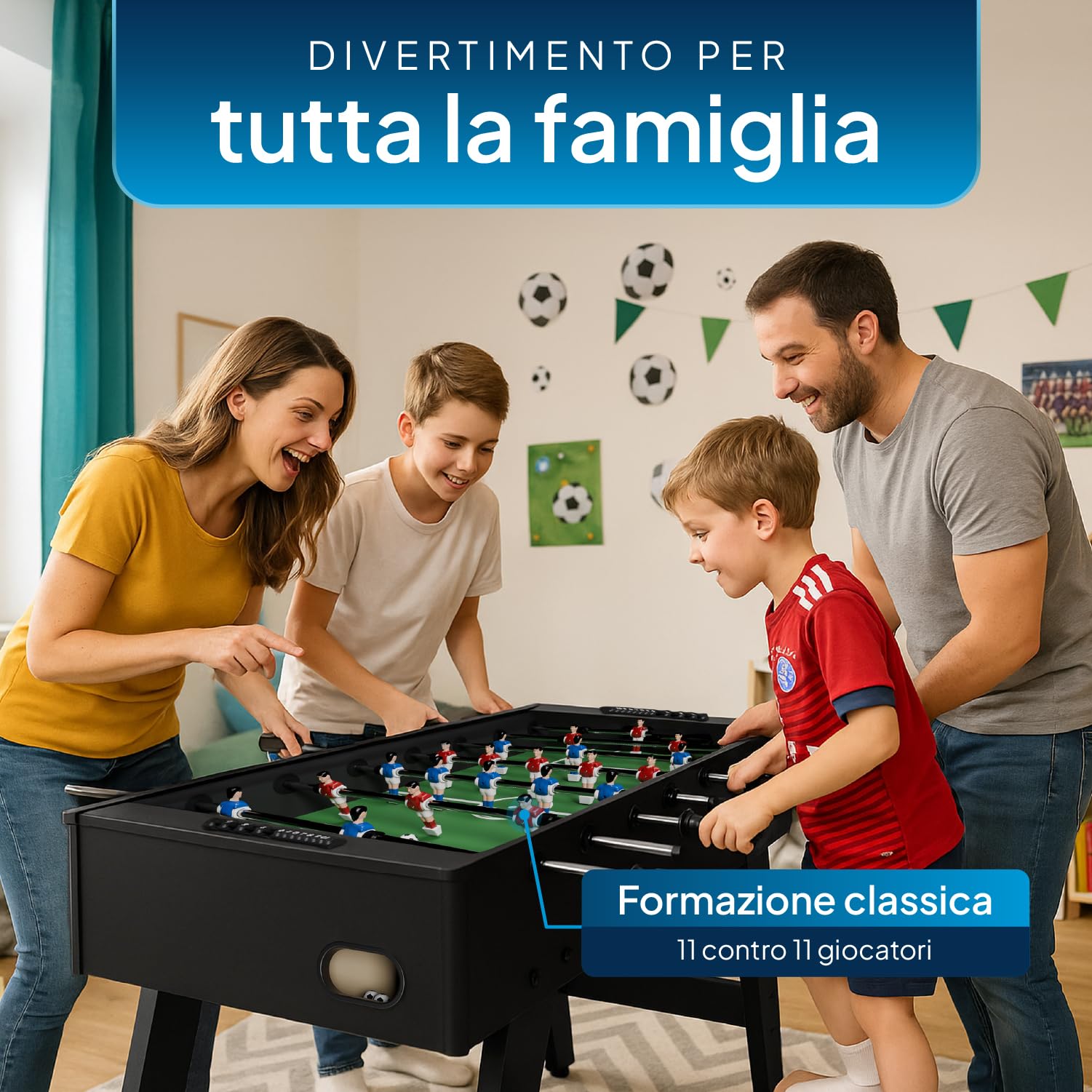 Artsport Calciobalilla ProKick - robusto tavolo da calcio balilla in MDF, campo 11 vs 11, manopole antiscivolo, segnapunti, per bambini e adulti