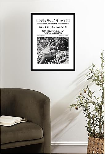 Miniatura 5 de Kate and Laurel Lienzo decorativo para pared enmarcado The Good Times Newspaper Dolce Far Niente por Honey Island Studio, 19 x 25, marco negro