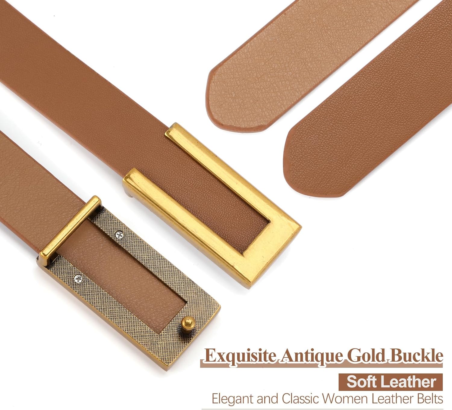 SUOSDEY Women Skinny Leather Belts for Dress Jeans Belt for Women with Gold Buckle,Width 0.9" - Image 6