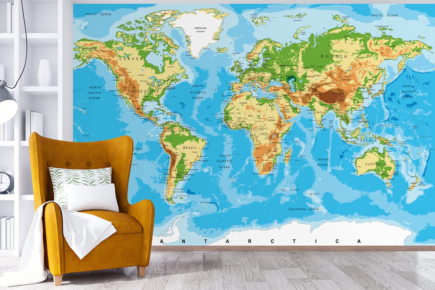 Selbstklebend Tapete Wandpapier Wandaufkleber Fototapete Tapeten Wanddeko 330x220 cm Weltkarte - Atlas - Farben - Kinder - Jungen - Mädchen