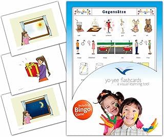 Opposites Flashcards in German Language - Flash Cards with Matching Bingo Game for Toddlers, Kids, Children and Adults - Size 4.13 Ã— 5.83 in - DIN A6