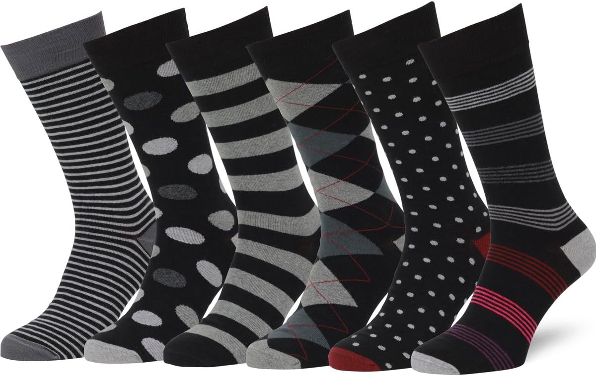 Easton Marlowe 6 Pack Colorful Cotton Fun Bright Patterned Socks, European Made, Men's Women's