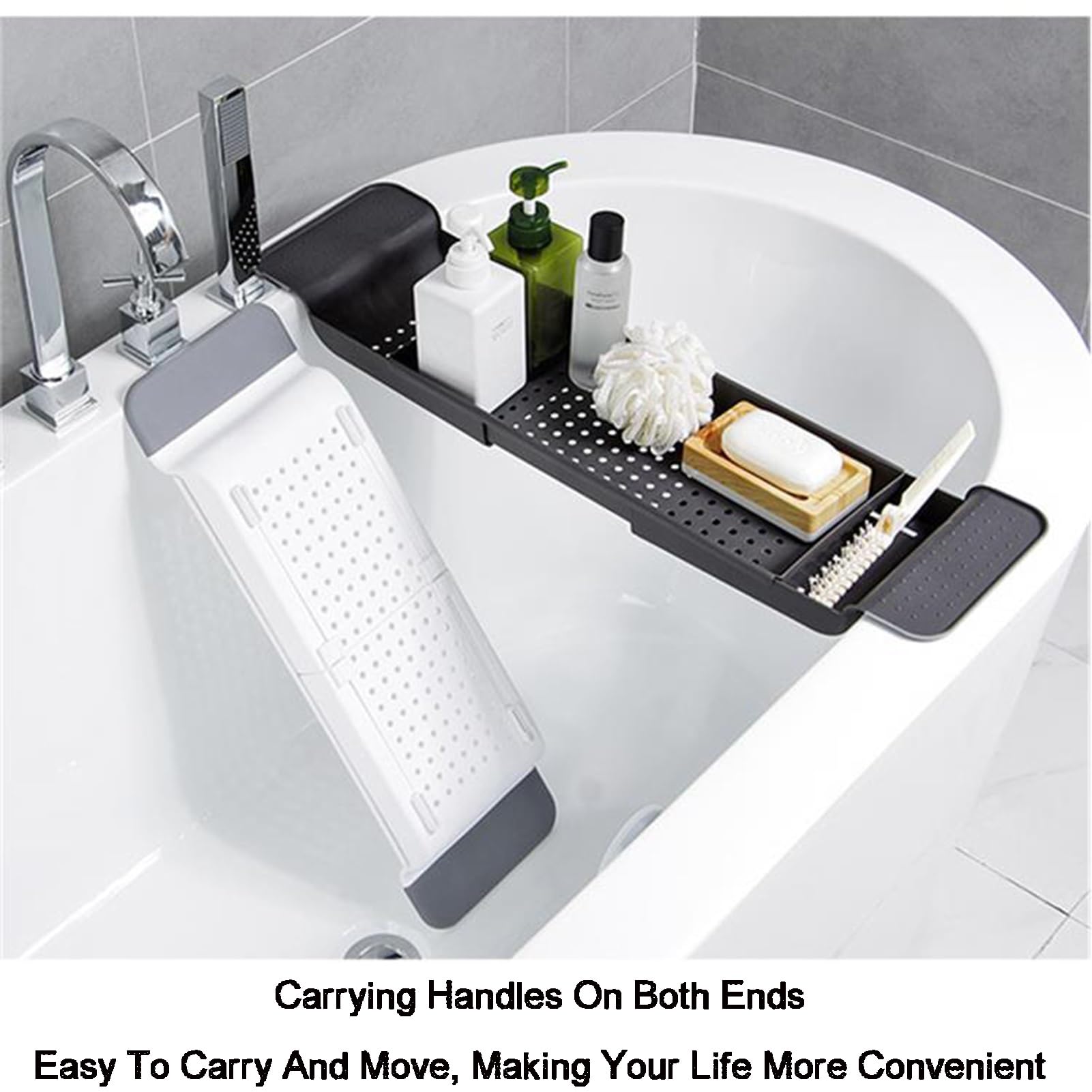 Plateau de baignoire extensible – Étagère simple en plastique pour baignoire, peut contenir des serviettes et des accessoires (couleur 1)