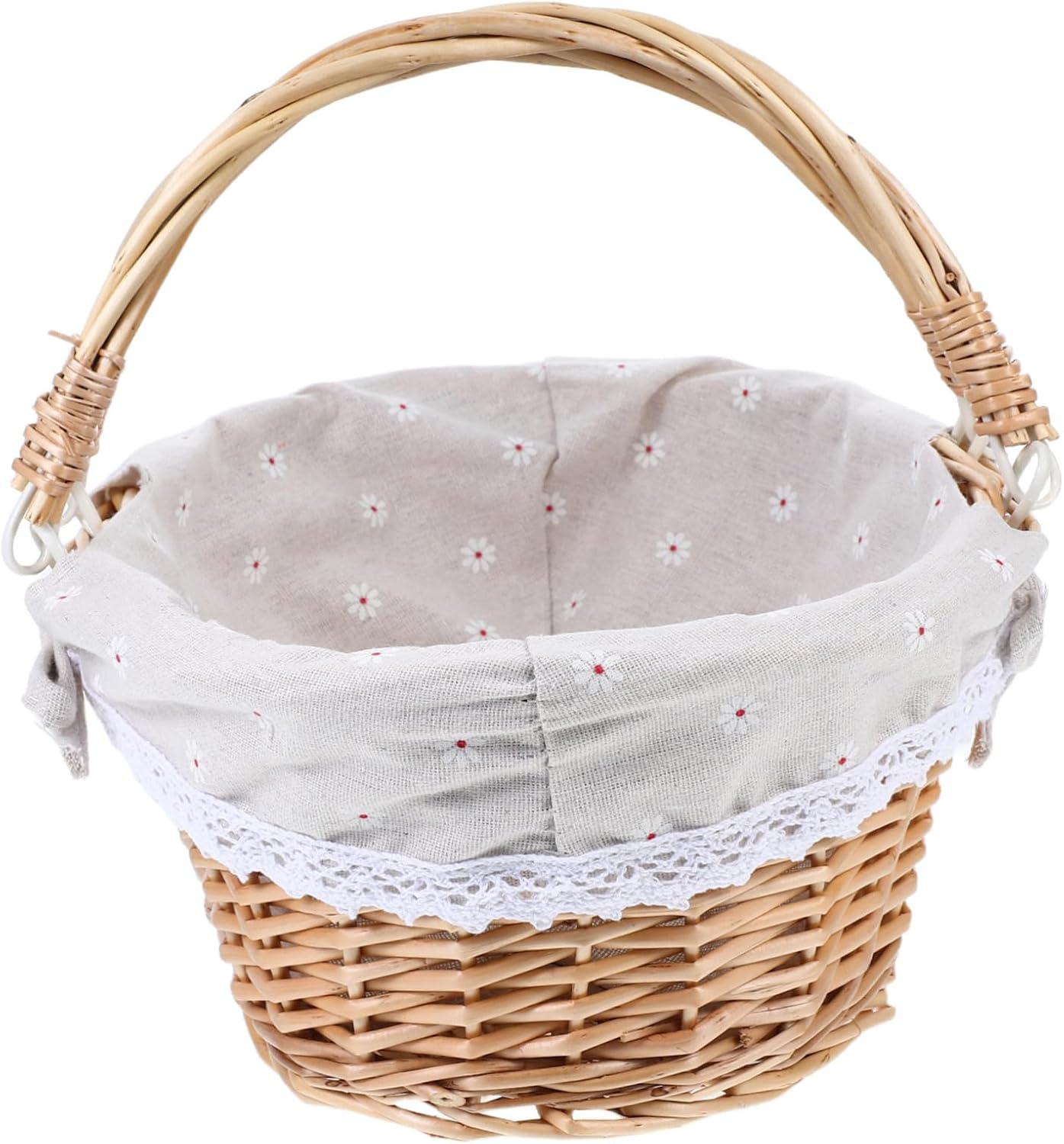 Happyyami Woven Rattan Picnic Basket Handle for Outdoor Gatherings Versatile Storage for Fruits Bread and Snacks Rustic Aesthetic for Easter Celebrations Beige