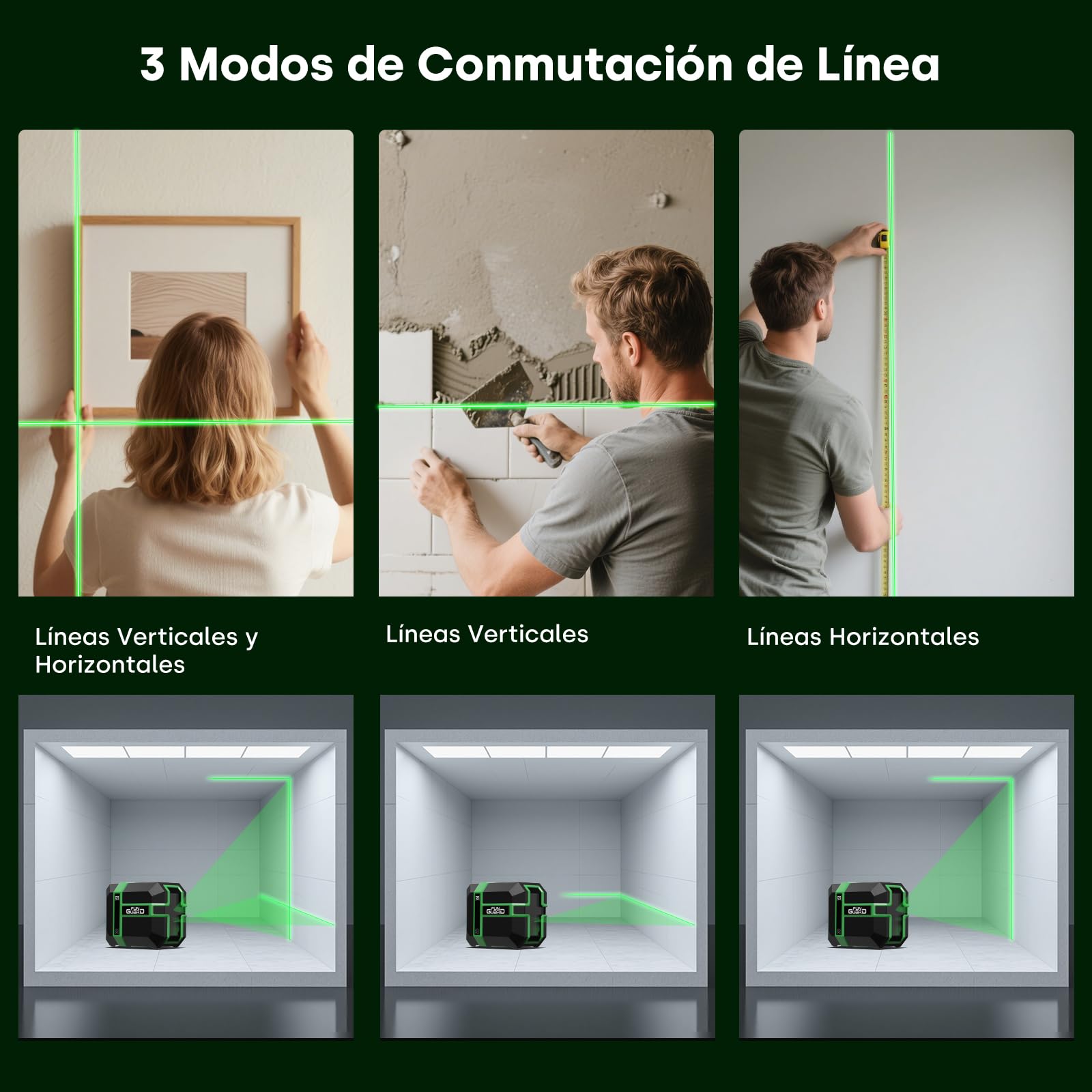 Nivel Láser Autonivelante con Tripode, Verde Módulo Láser Dual 50M, 3 Modos Conmutables Horizontal/Vertical, Modo Pulso, Carga USB, IP54 para Obras de Construcción,DIY