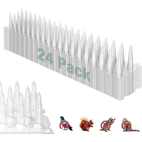 Touri Upgraded 24 Pack Bird Spikes, Covers 34 Feet(10.36m), Clear PVC Bird Deterrent Spikes Strips, Restrict Birds from Standing and Nesting, Keep Birds, Cats, Pigeons, and Other Animals Away