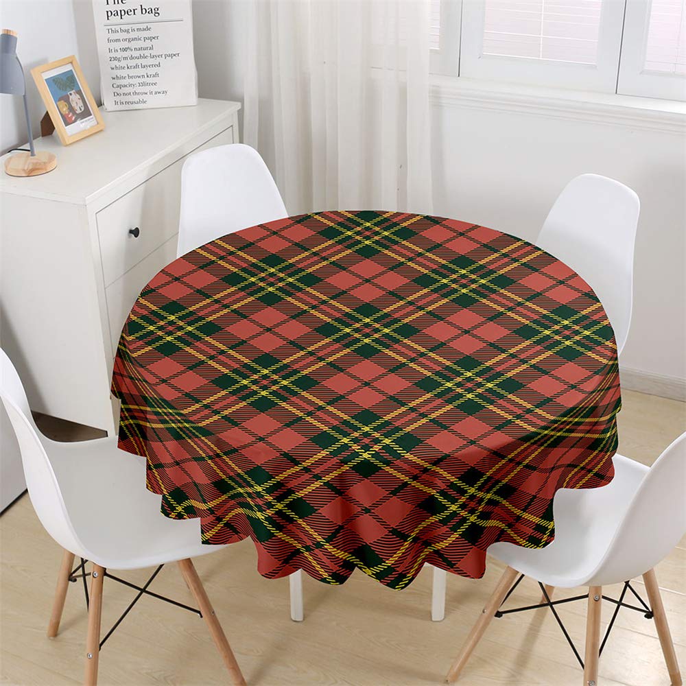 Chickwin Round Tablecloth Classic Retro Plaid Waterproof Dust-Proof Polyester Fabric Outdoor Table Cloth Wipe Clean Table Cover Kitchen Garden Round Table Decor (Tartan,90cm)
