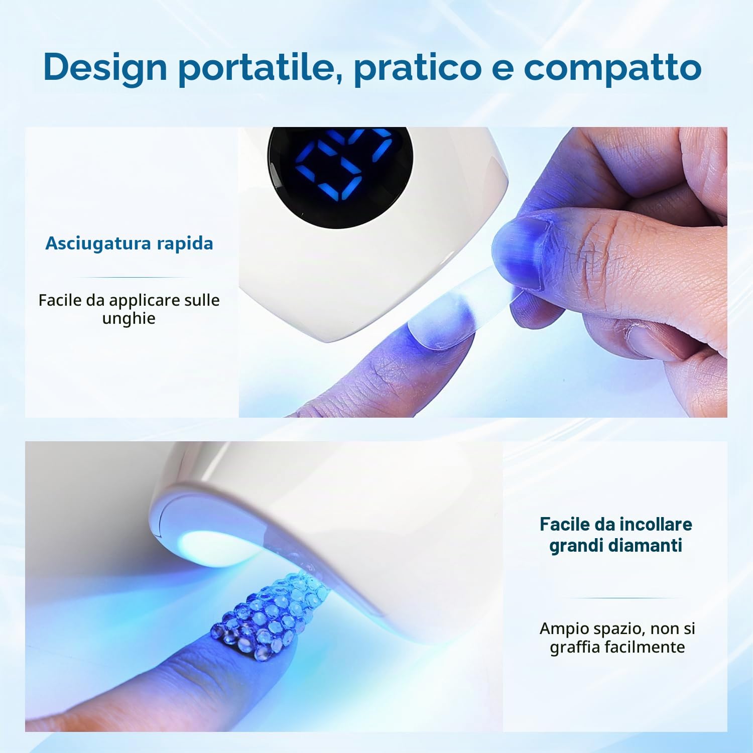 JODSONE Lampada U V per Unghie Mini e Portatile - Modello Ricaricabile con Display LED - Asciugatura Rapida per Casa e Viaggio