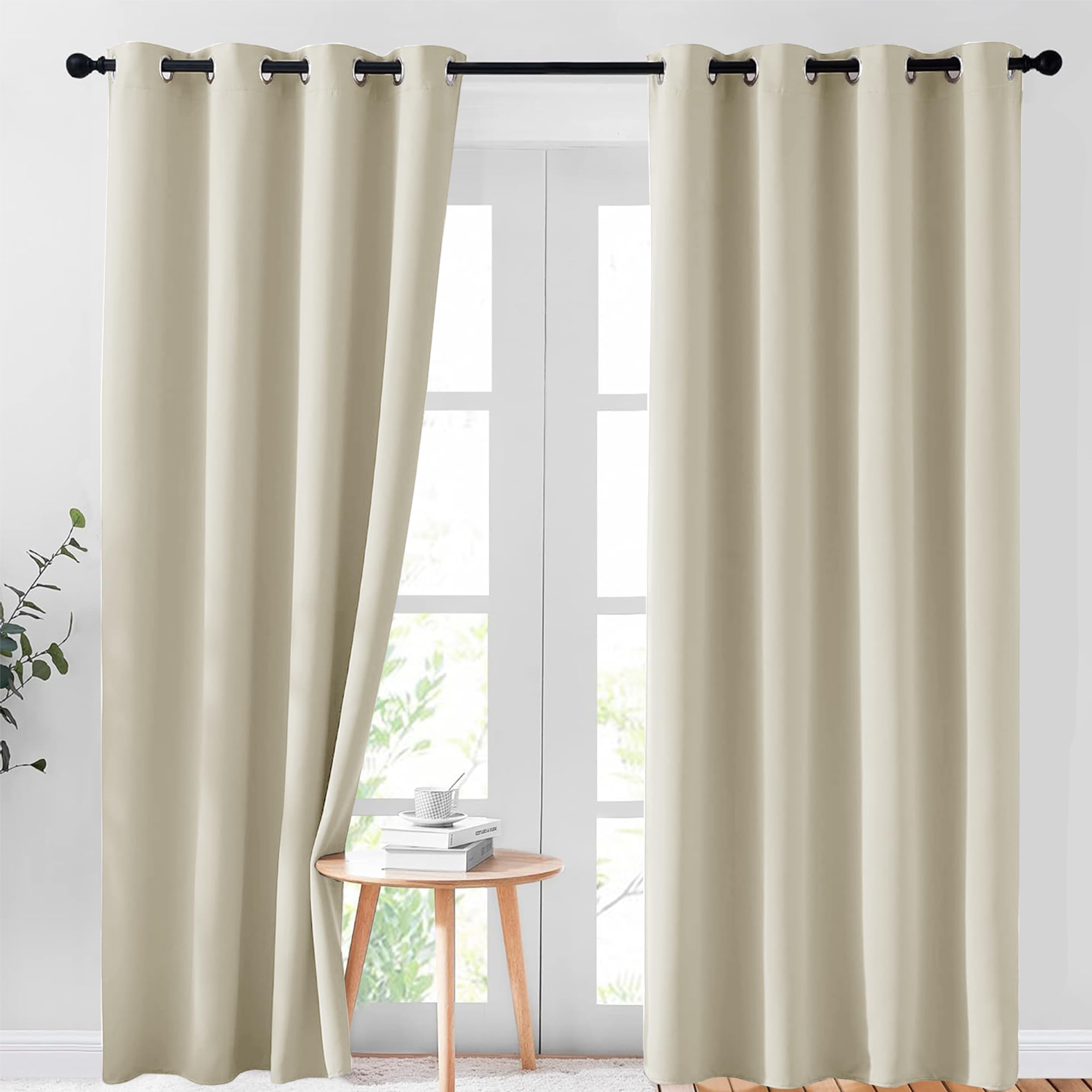 AR Ware Cream Blackout Curtains for Living Room - Eyelet Thermal Insulated Curtains for Bedroom Energy Saving Soundproof Drapes (46 x 72 inches)