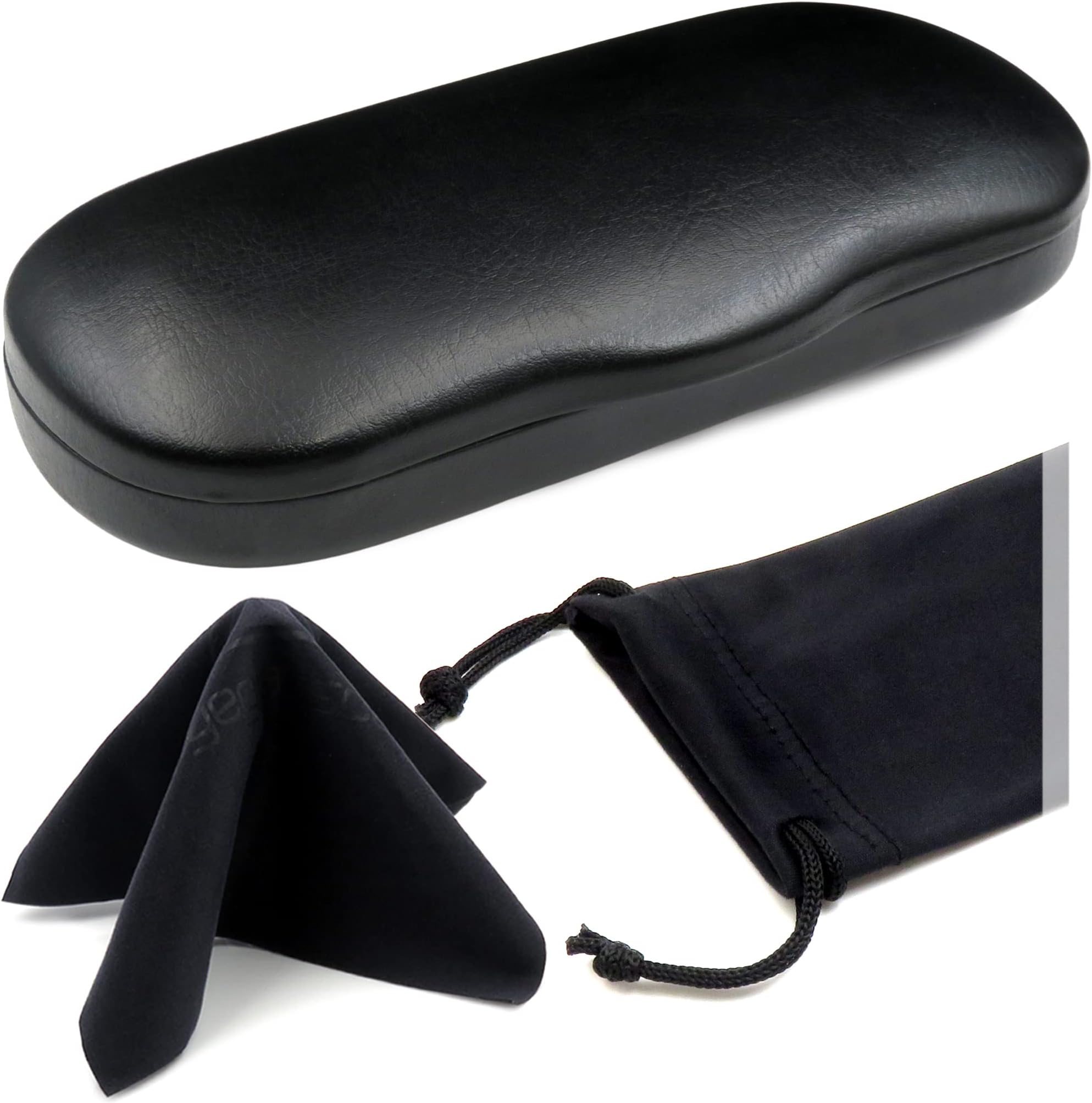 Men's Medium Glasses Case - Classic Eyeglasses Hard Shell Holder, Elegant Easy Open Lip with Pouch and Cloth