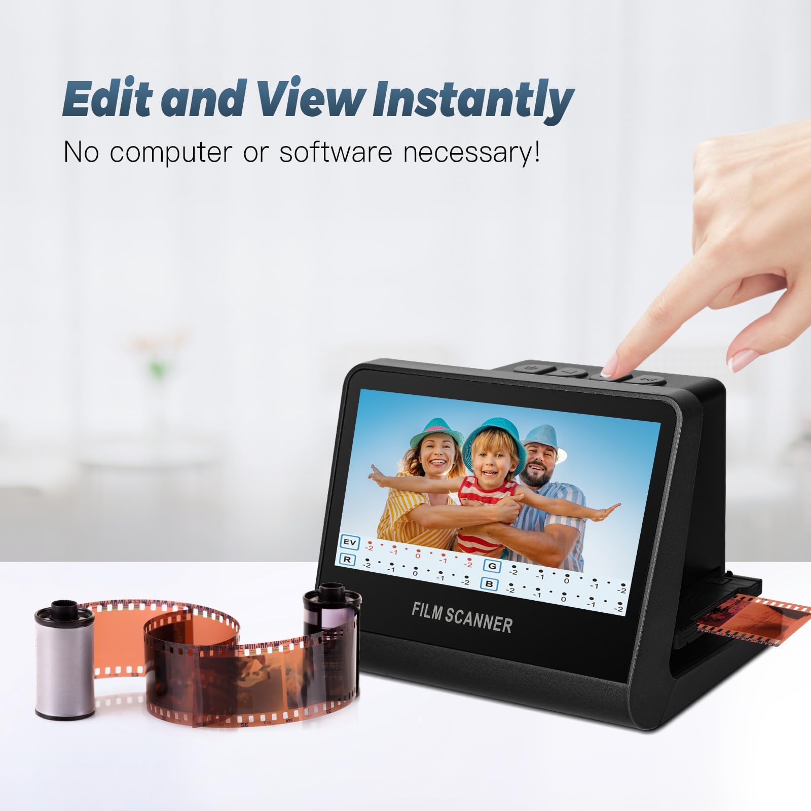 Scanner de film et de diapositives de 22 MP avec écran LCD de 5 pouces, scanner de film numérique tout-en-un, mémoire de 16 Go intégrée, convertit les diapositives négatives en noir et W/135/110/126