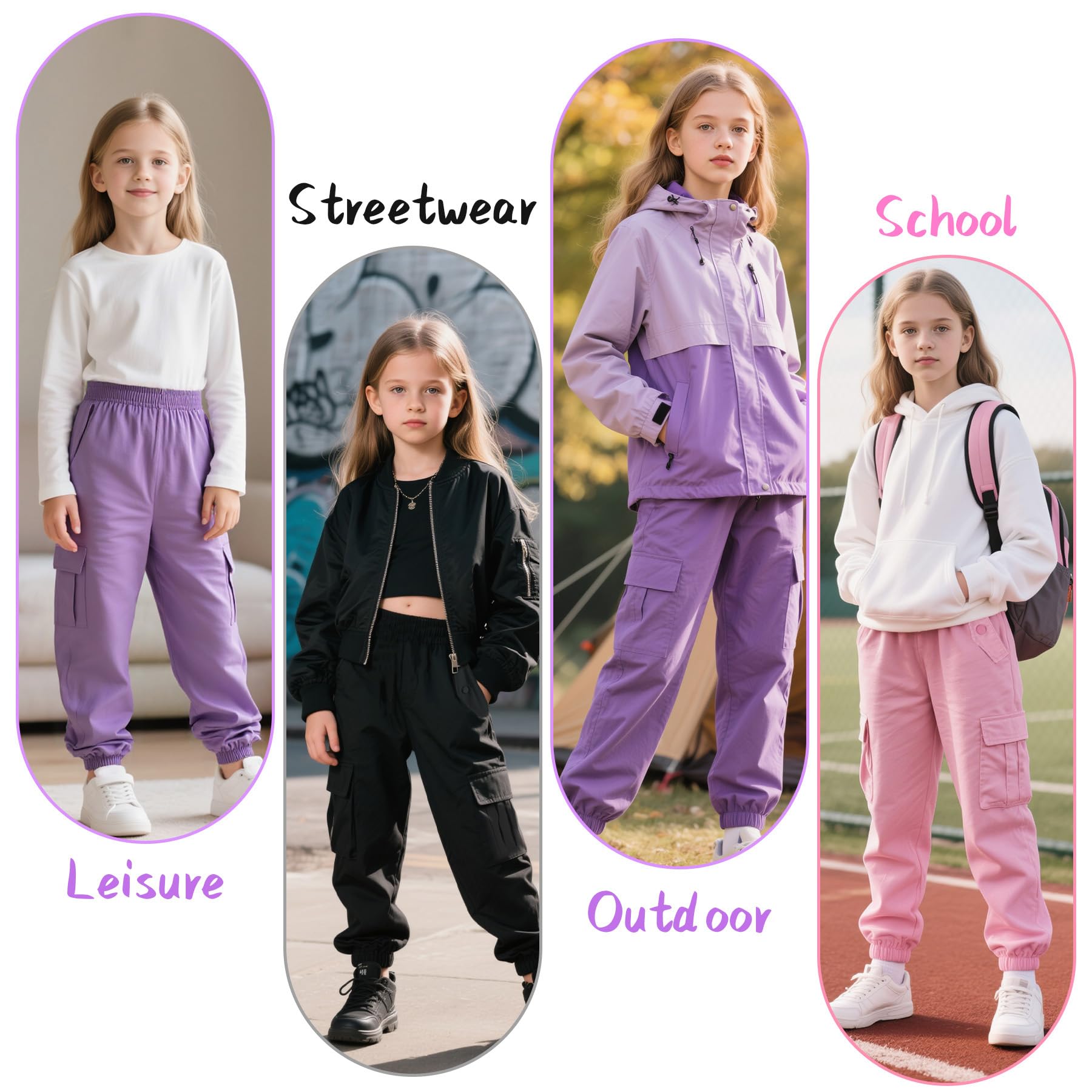 Spodnie cargo dla dziewcząt, bawełna, dziecięce spodnie do biegania, miękkie, oddychające, cargo z elastycznym ściągaczem i kieszeniami, streetwear, spodnie sportowe, spodnie rekreacyjne na