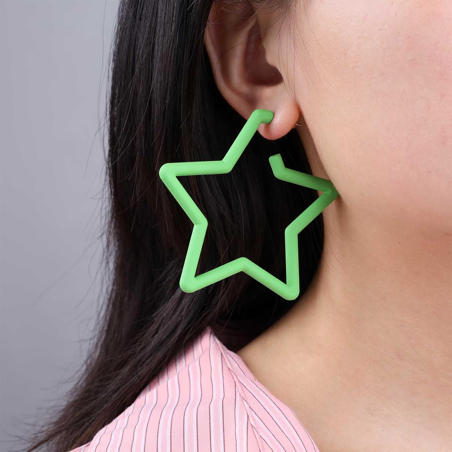 Boho Pink Star Dangle Earrings Hollow Star Earrings Large Star Drop Earrings Luck Star Stud Earrings Candy Color Earrings Jewelry for Women - Image 2