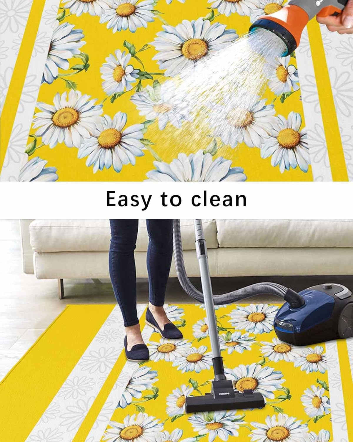 Outdoor Rug 4x6 ft Yellow Daisy Outdoor Large Area Rug Non Slip Rubber Watercolor Flowers Front Door Mat RV Rug Camping Carpet Patio Outdoor Rugs for Backyard Balcony Deck Porch Indoor Outside