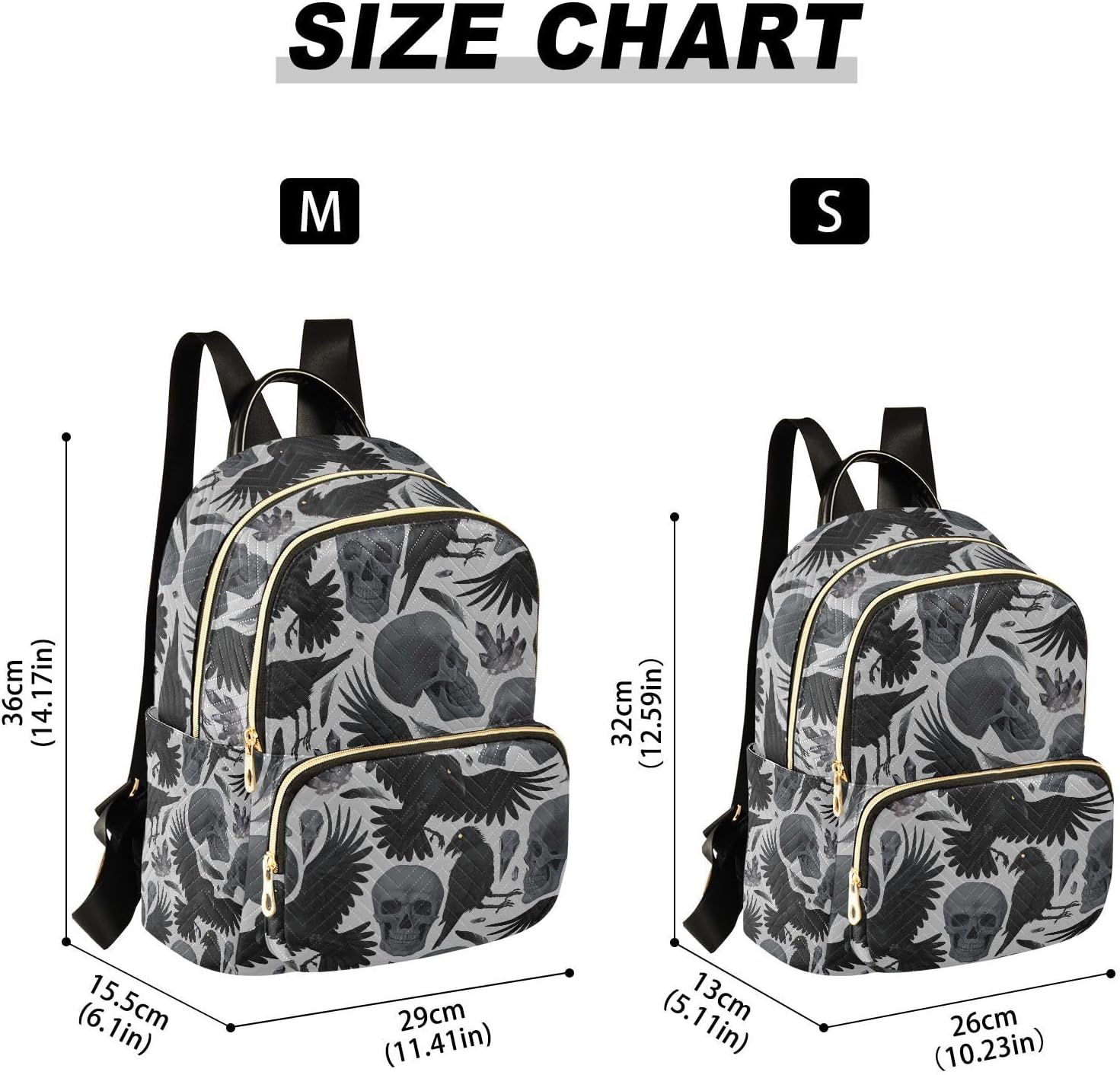 Mini Backpack Gothic Crows Skulls Gothic Fashion Backpack Purse for Women,Handbag Shoulder Bag Casual Daypack, Ladies Gift for College Work (S) - Image 3