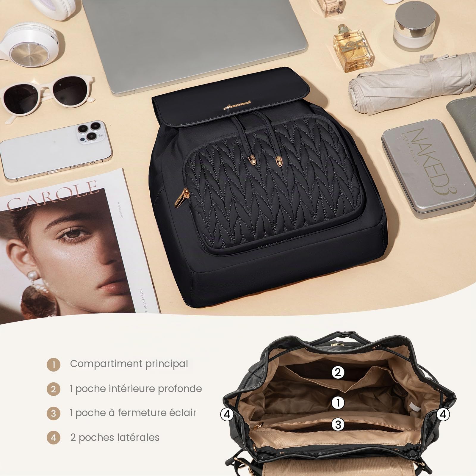 LOVEVOOK Petit sac à dos pour femme - Étanche - Sac à dos de ville - Sac à main 2 en 1 - Mini sac à dos - Élégant pour les loisirs, l'école, les voyages, le travail