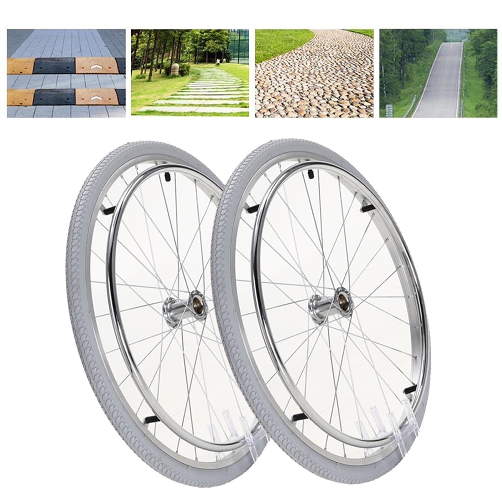 24 x 1 3/8 Ruedas Traseras para Sillas de Ruedas Manuales, 24 Pulgadas Ruedas de Repuesto de Neumáticos, Accesorios para Sillas de Ruedas, con Cojinete de 1/2" (1 Juego de 2)
