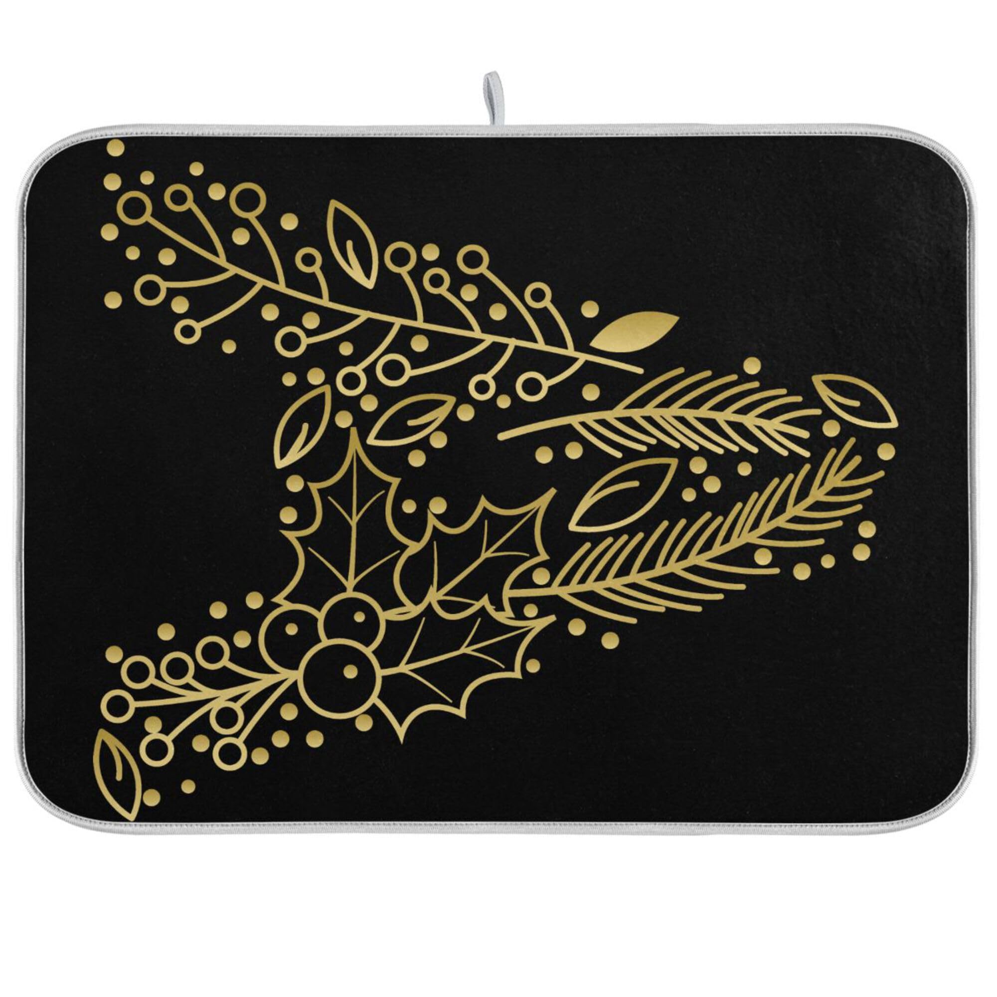 Faux Gold Floral Alpha-01 Dish Drying mat Kitchen mat for Counter Dish Drainer mat Bottle Dryer mat 16 x 18