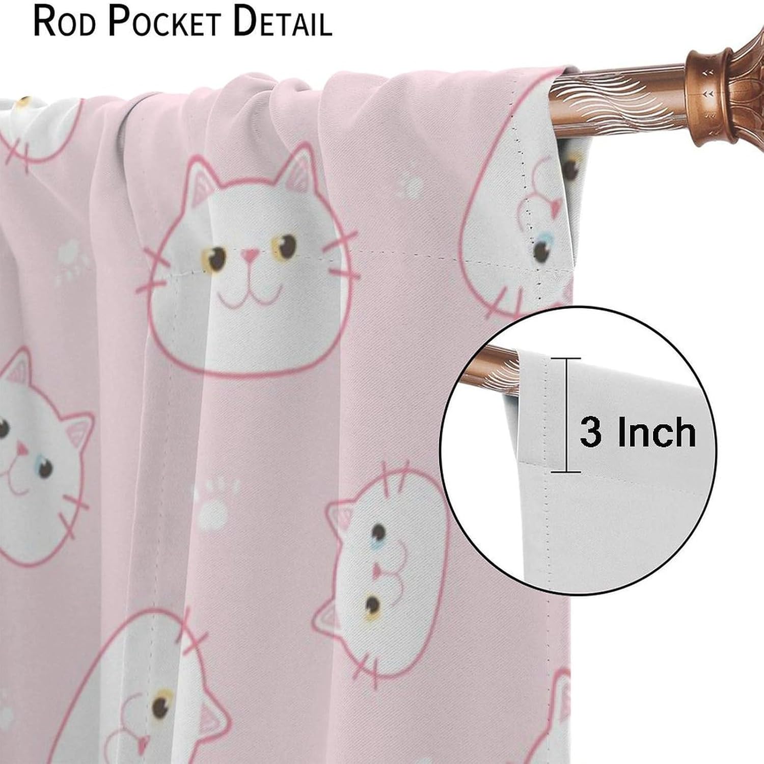 Cat Pink Curtains for Girls Bedroom Decor Cartoon Cute Animals Art Printed Blackout Window Drapes for Living Room Decor Fabric Set 2 Panel 42x45 Inch 80% Shading Rate