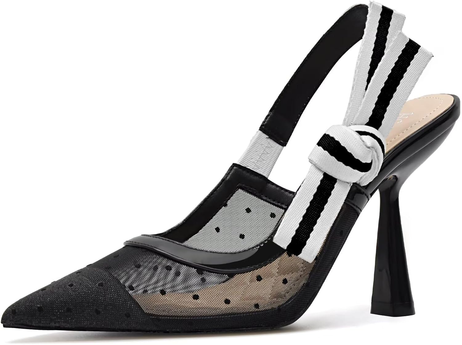 Slingback Heels for Women Closed Pointed Toe High Heels Bowknot Knitted Dress Work Wedding Pumps Shoes